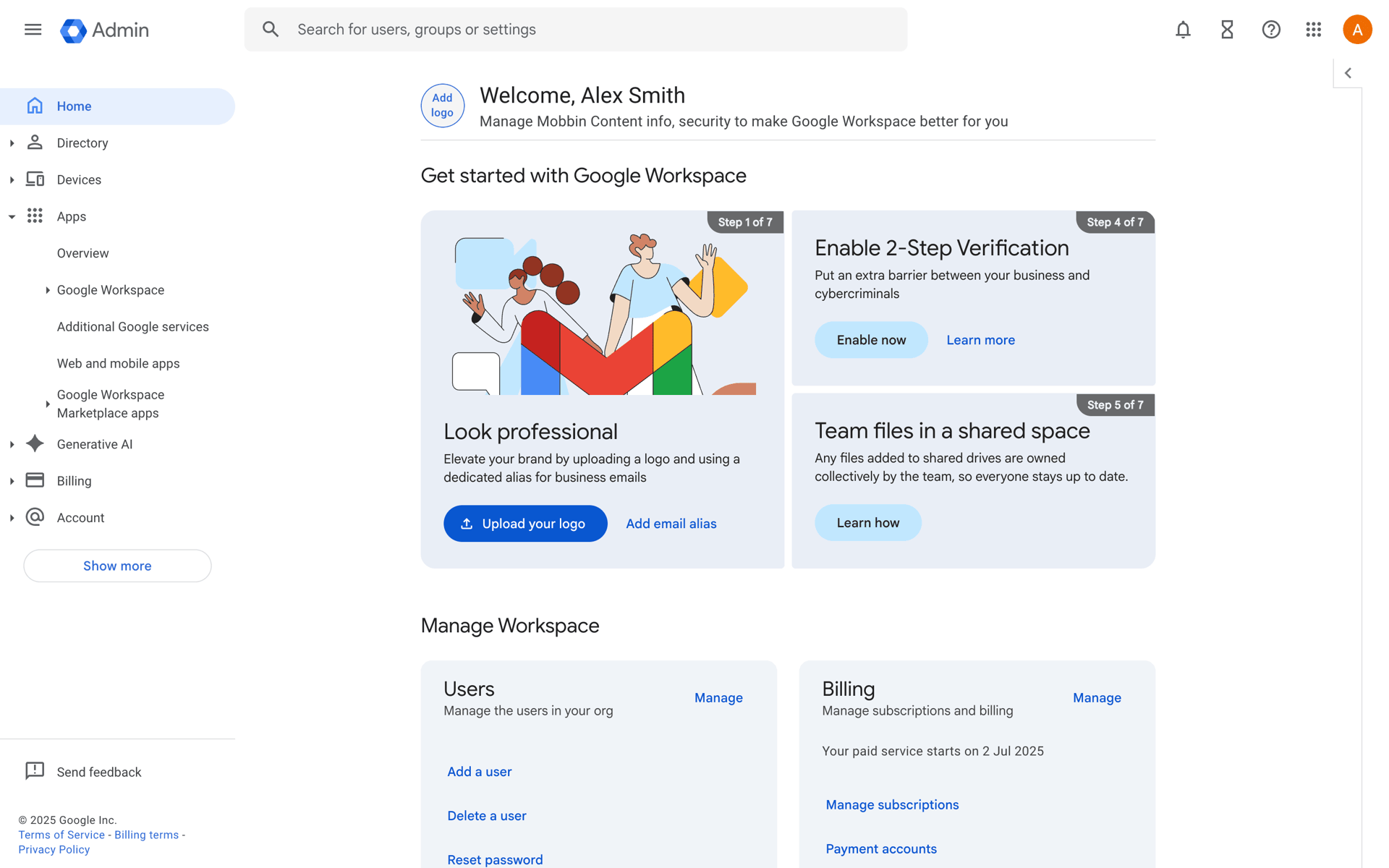 Google Workspace Web Business interface screenshot 22