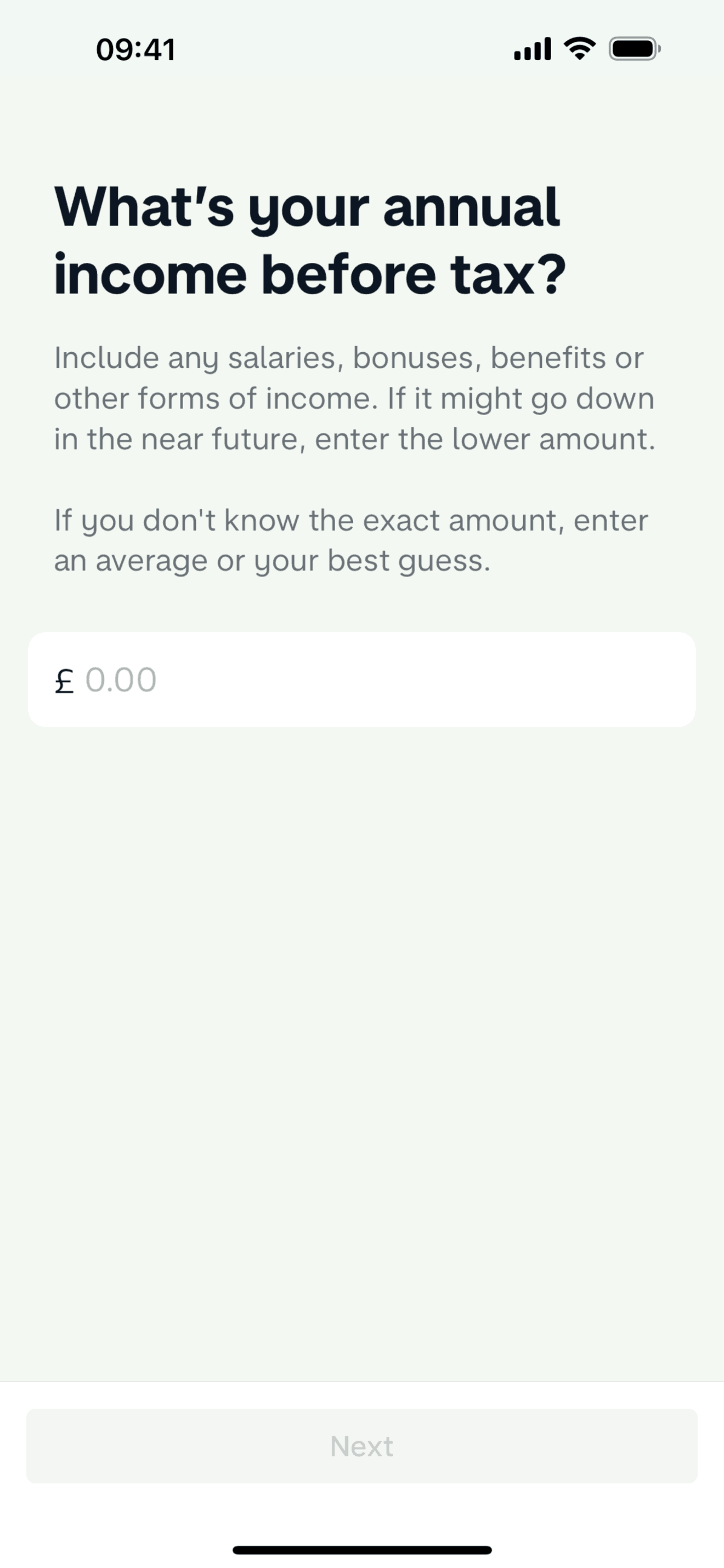 Setting up an account (Your finances) on Monzo (ios) screen 2