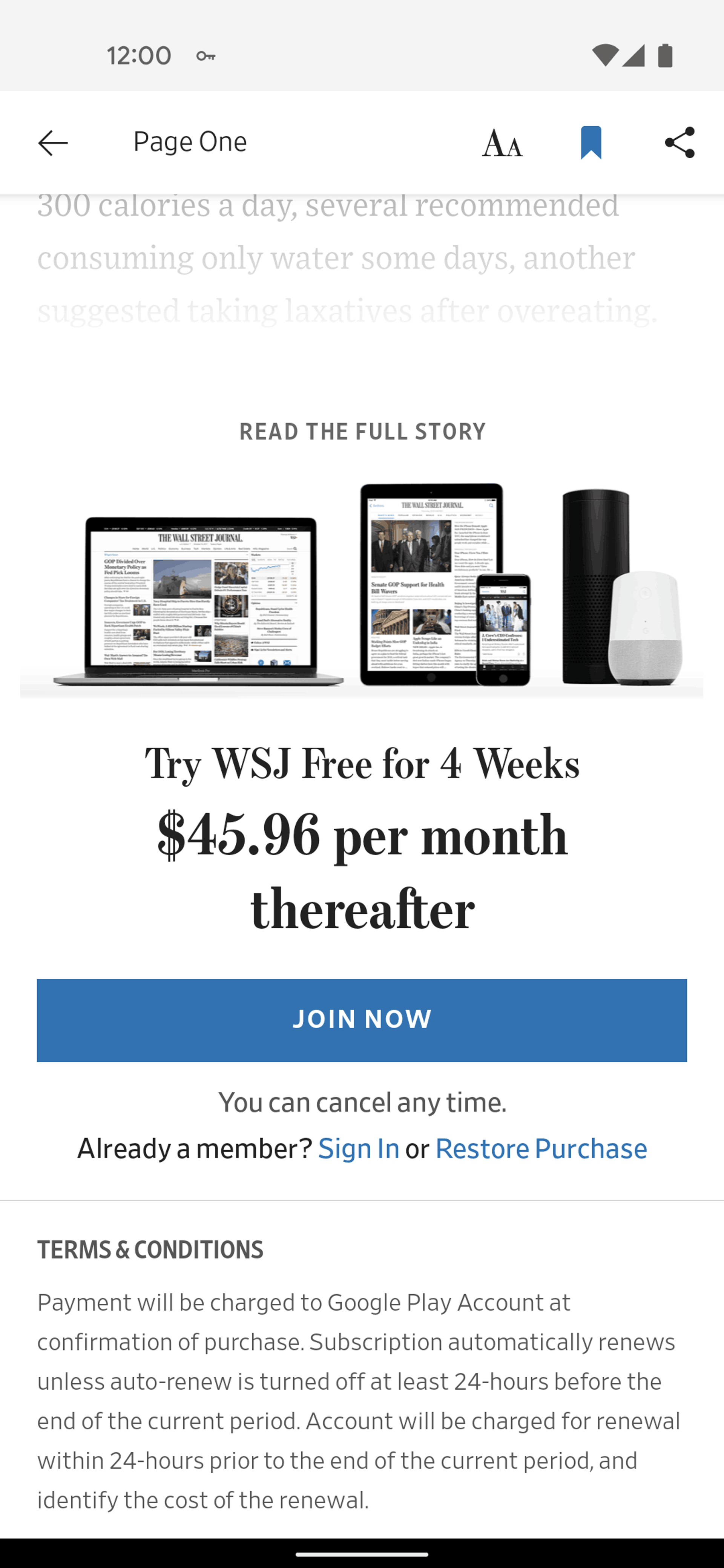 The Wall Street Journal Android News interface screenshot 4