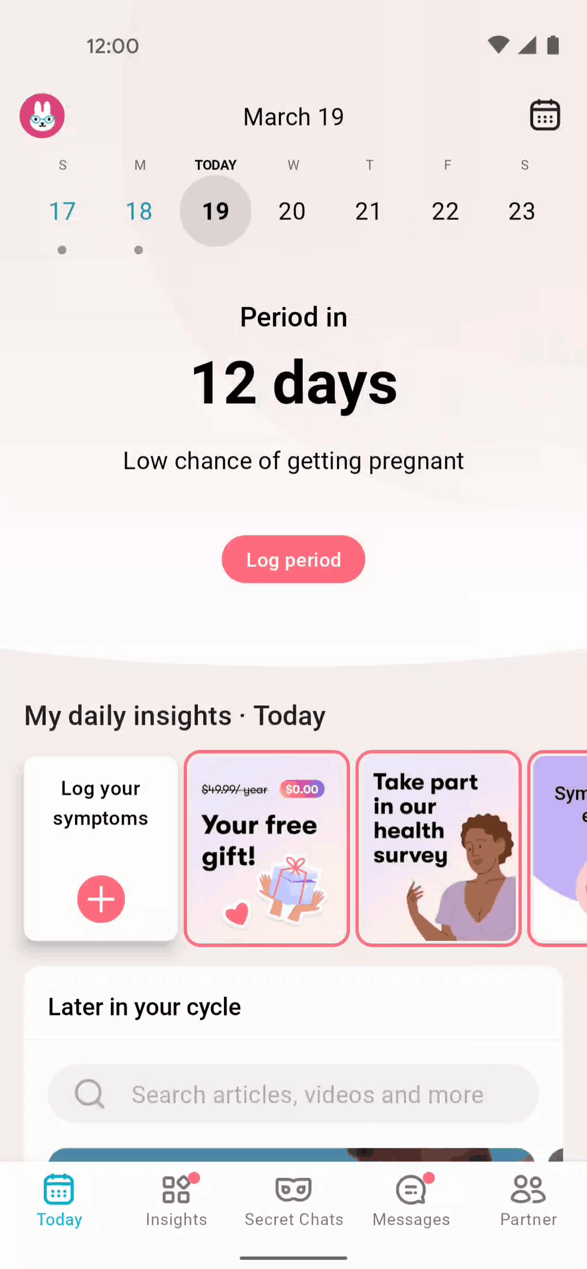 Flo Android Health & Fitness interface screenshot 3