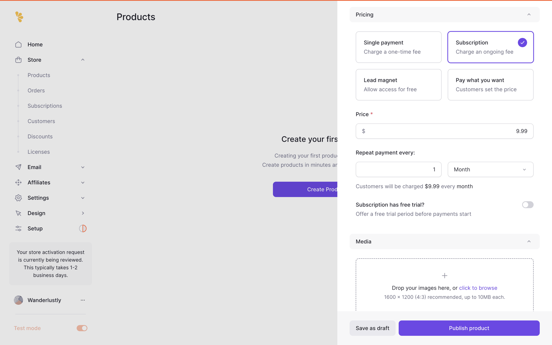 Lemon Squeezy Web Business interface screenshot 10