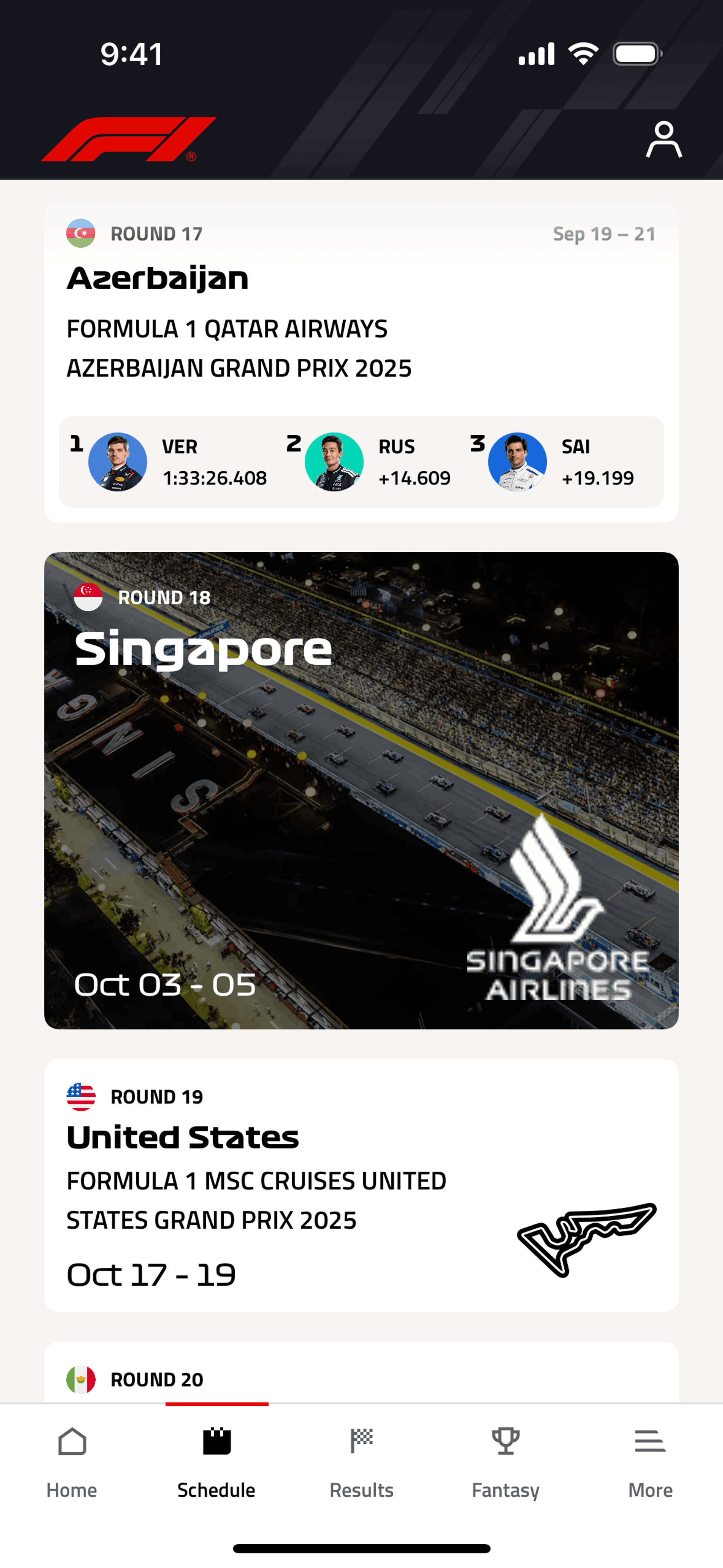 Formula 1® iOS Sports interface screenshot 9
