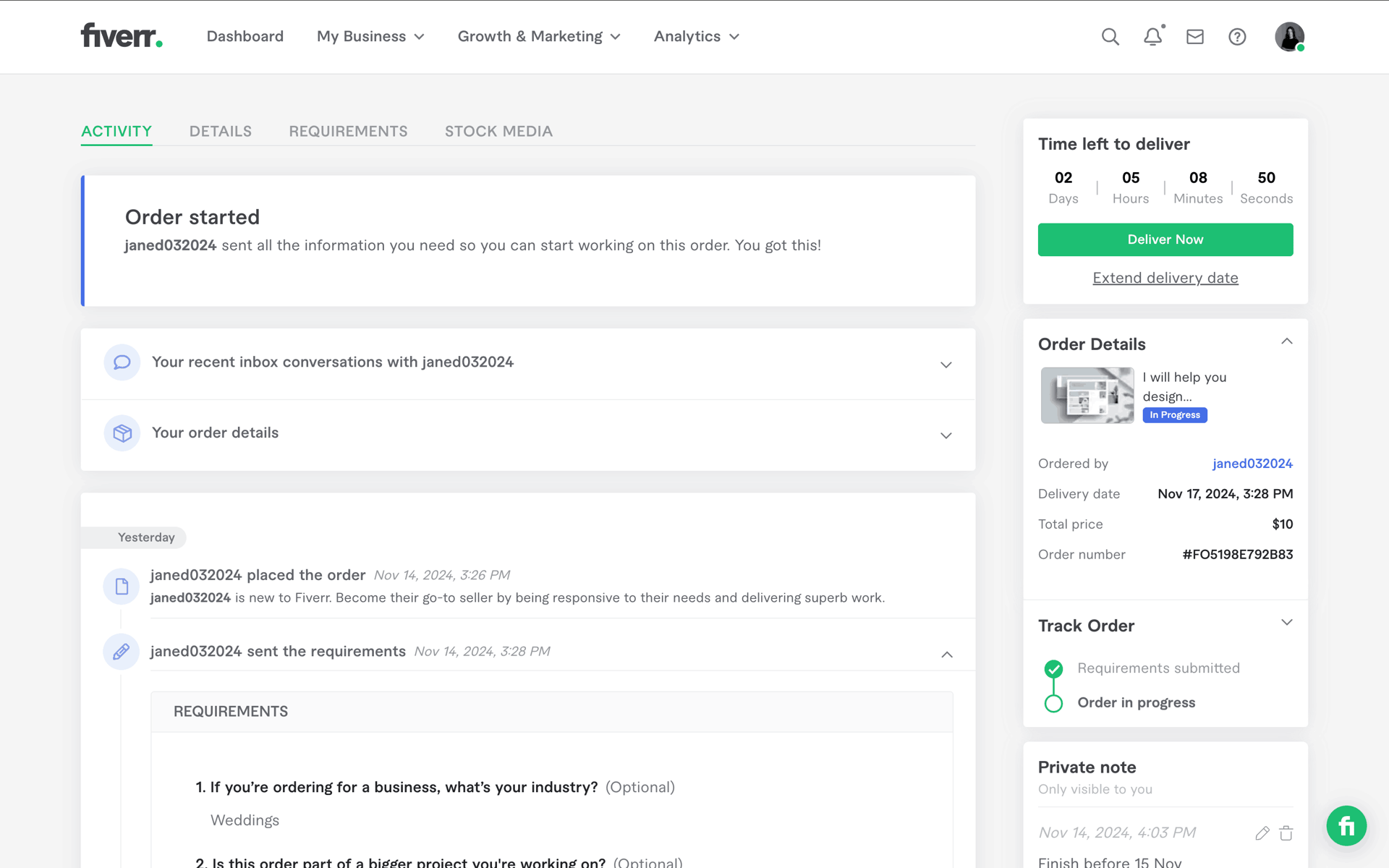 Fiverr Web Business interface screenshot 10