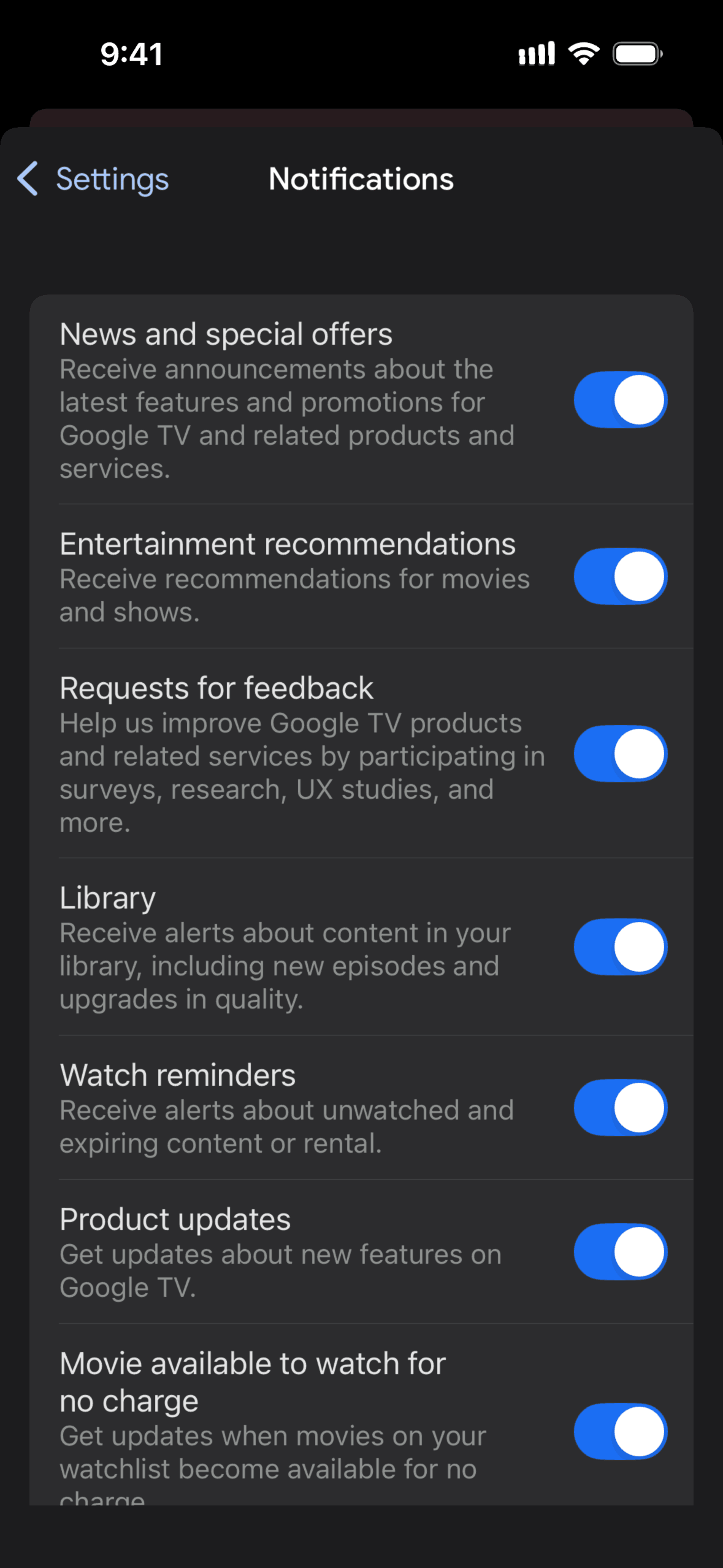 Google TV iOS Entertainment interface screenshot 10