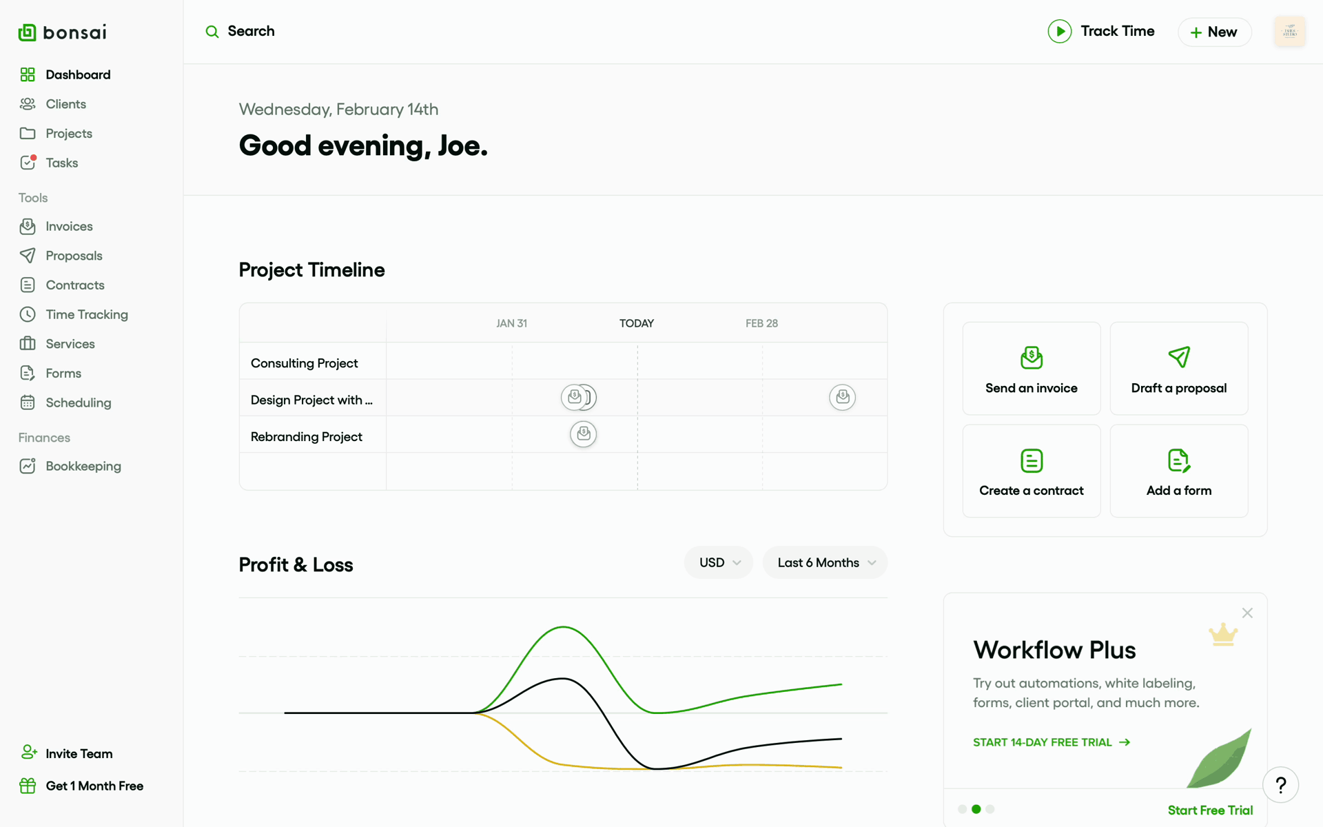 Bonsai Web Finance interface screenshot 2