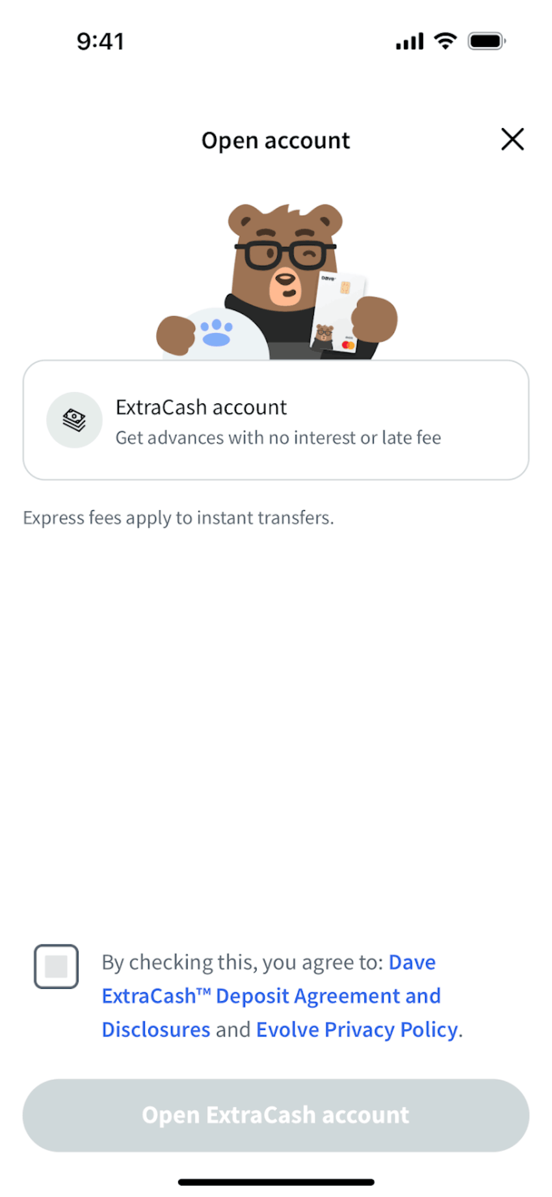Dave iOS Finance interface screenshot 8