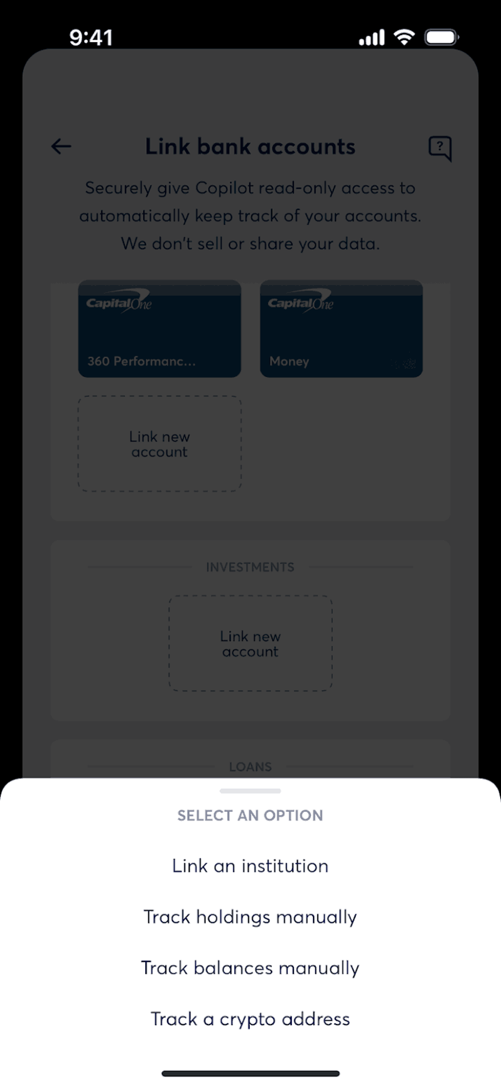Copilot iOS Finance interface screenshot 23