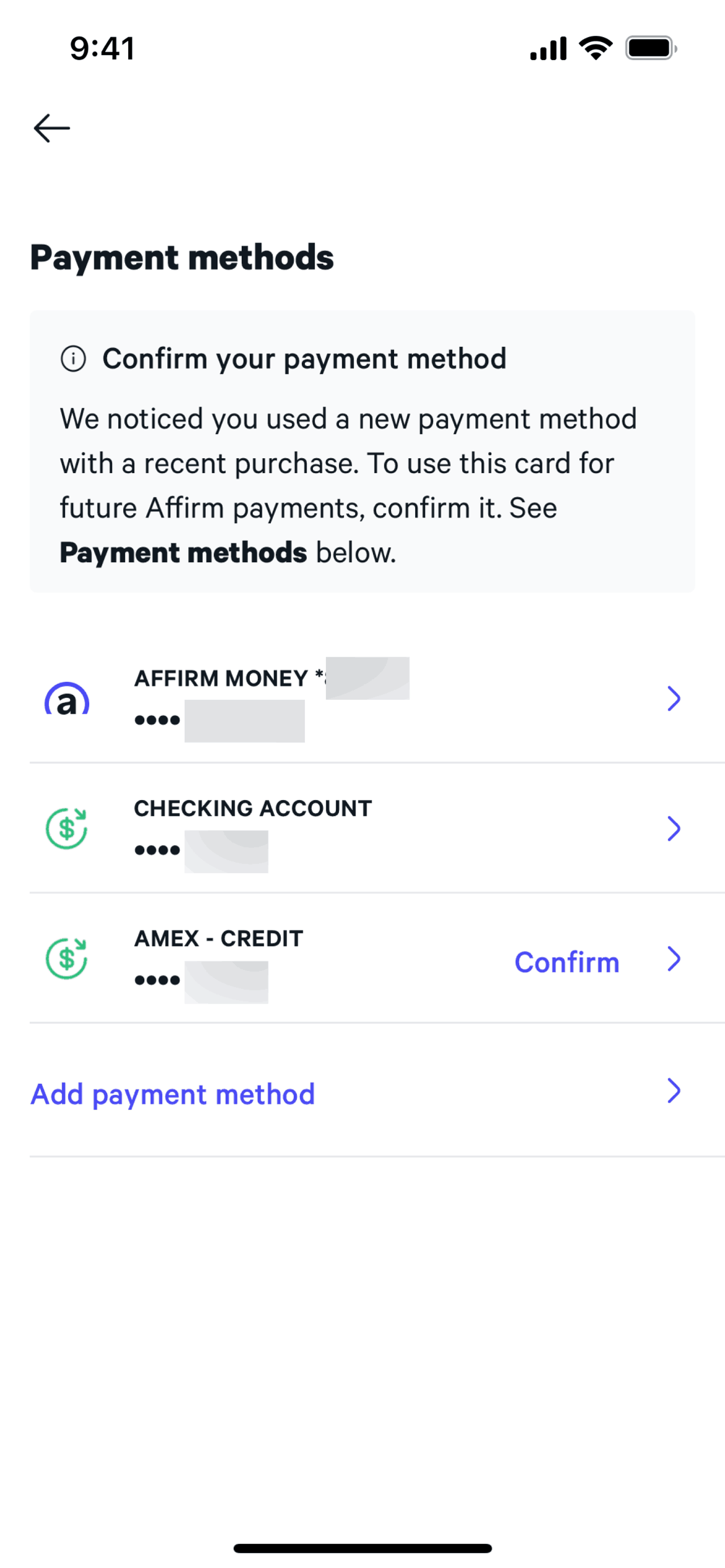 Affirm iOS Finance interface screenshot 19