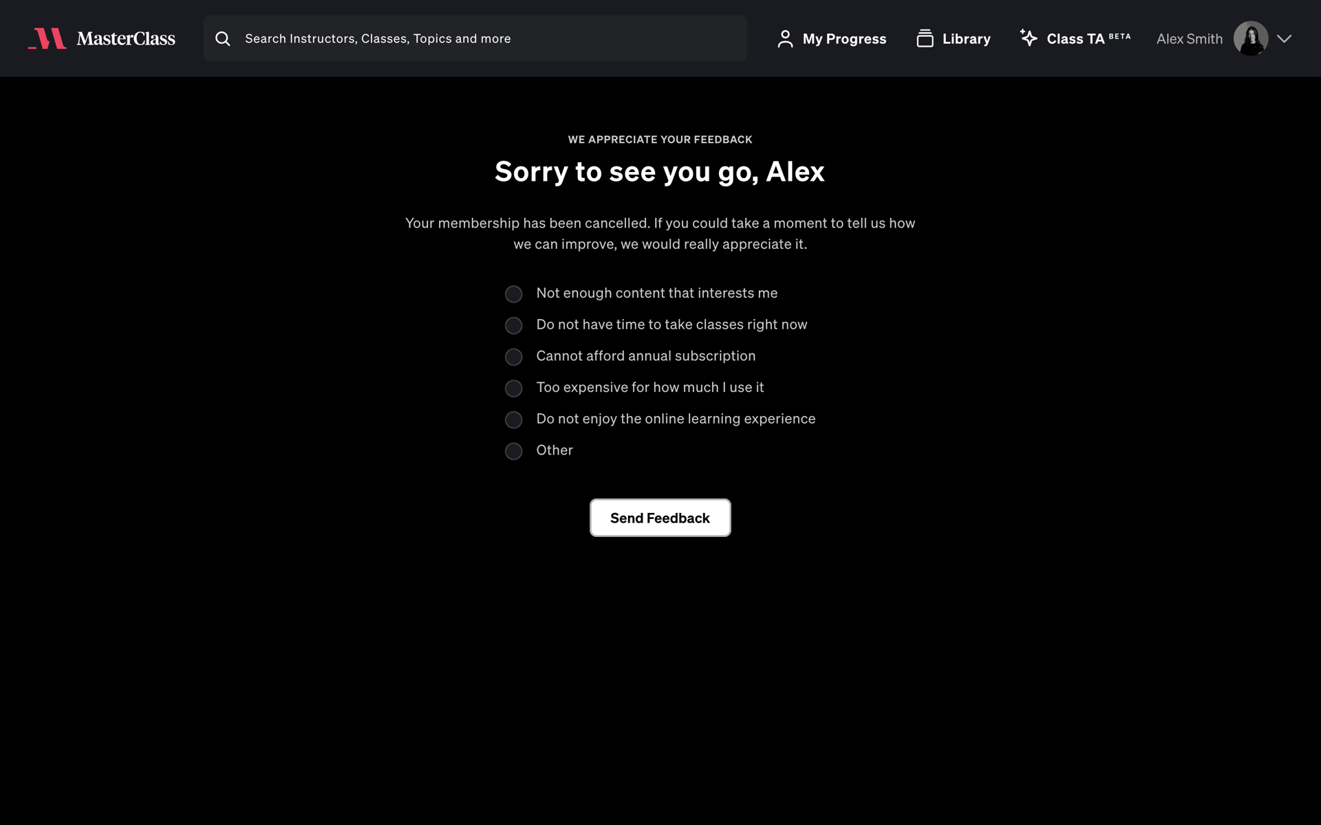 MasterClass Web Business interface screenshot 14