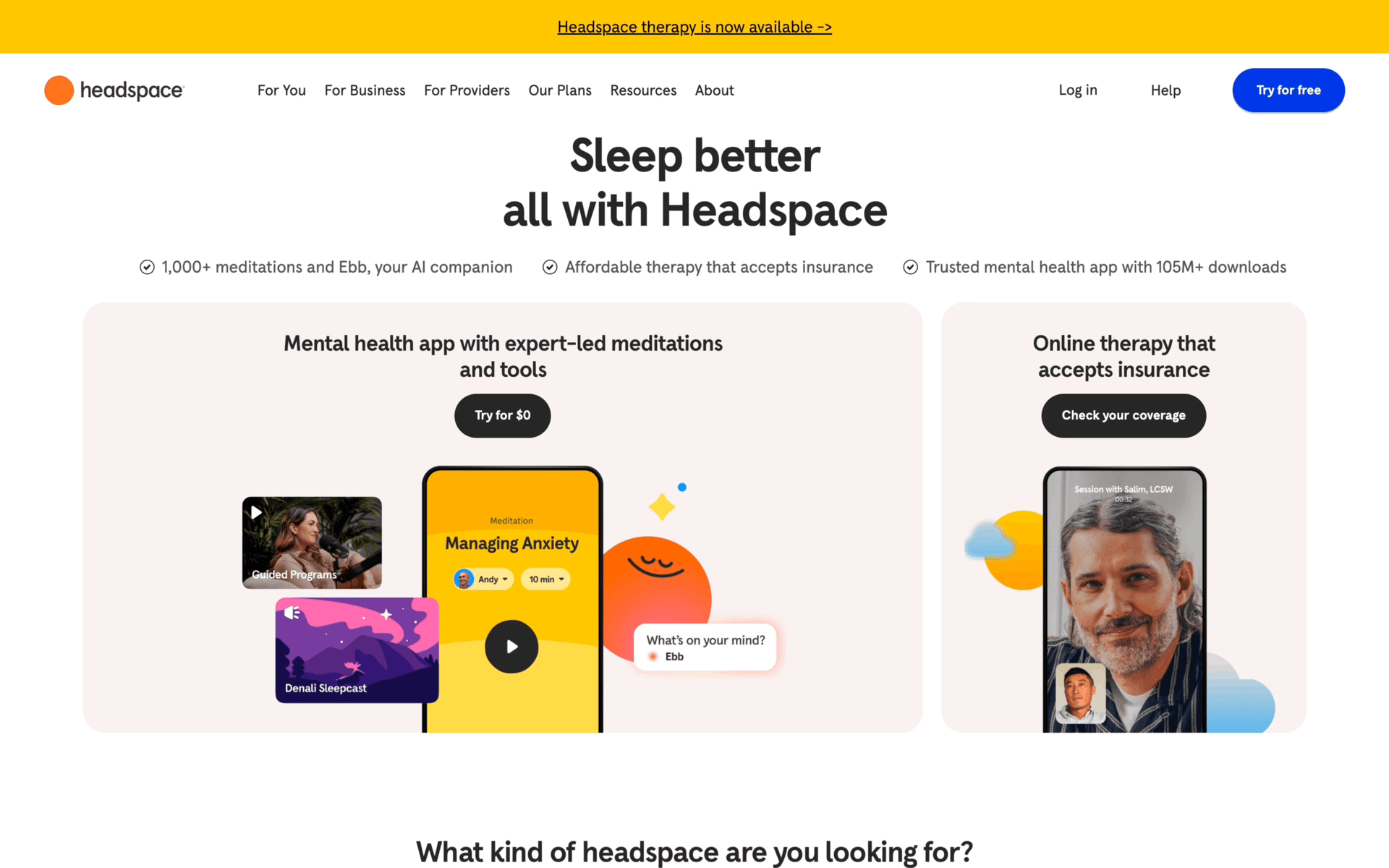 Headspace Web Health & Fitness interface screenshot 1