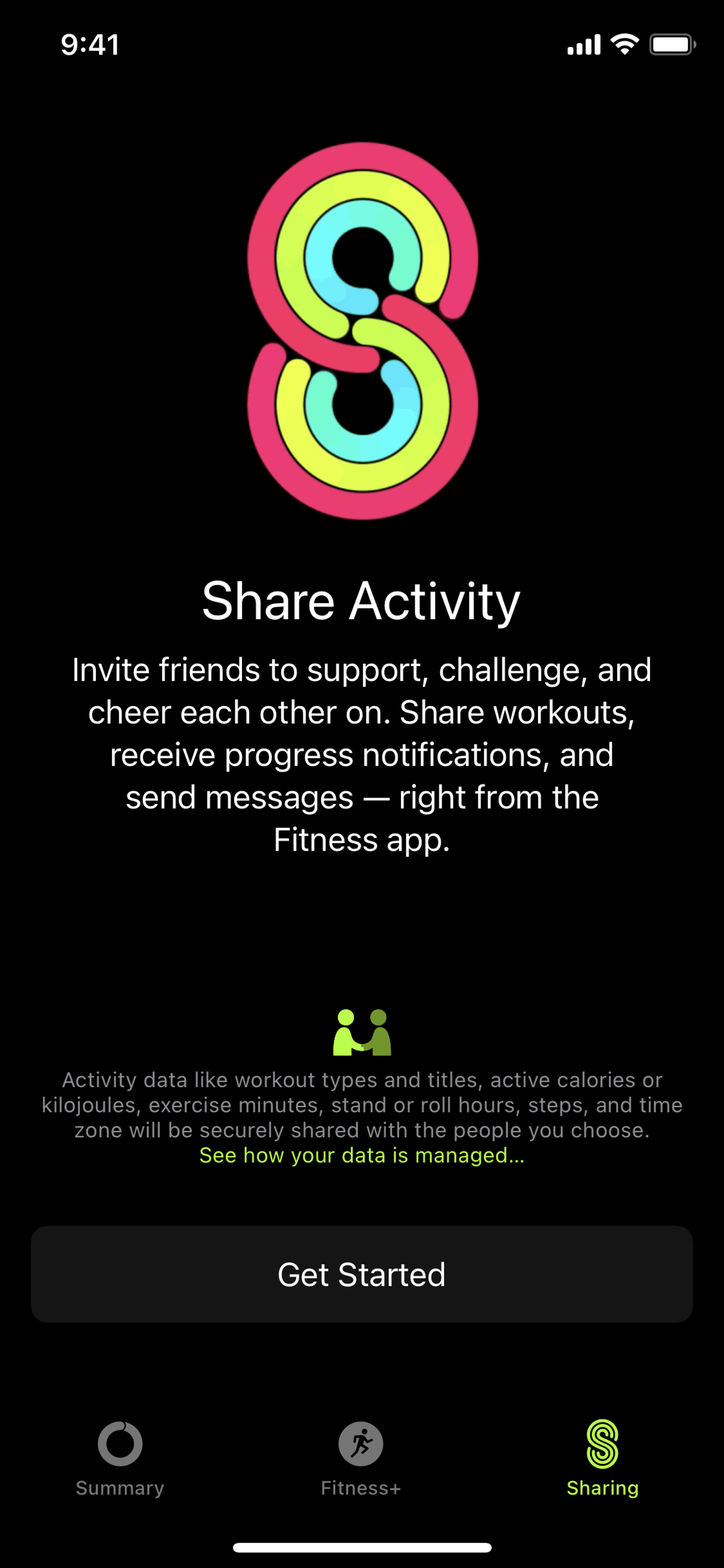 Apple Fitness iOS Health & Fitness interface screenshot 1