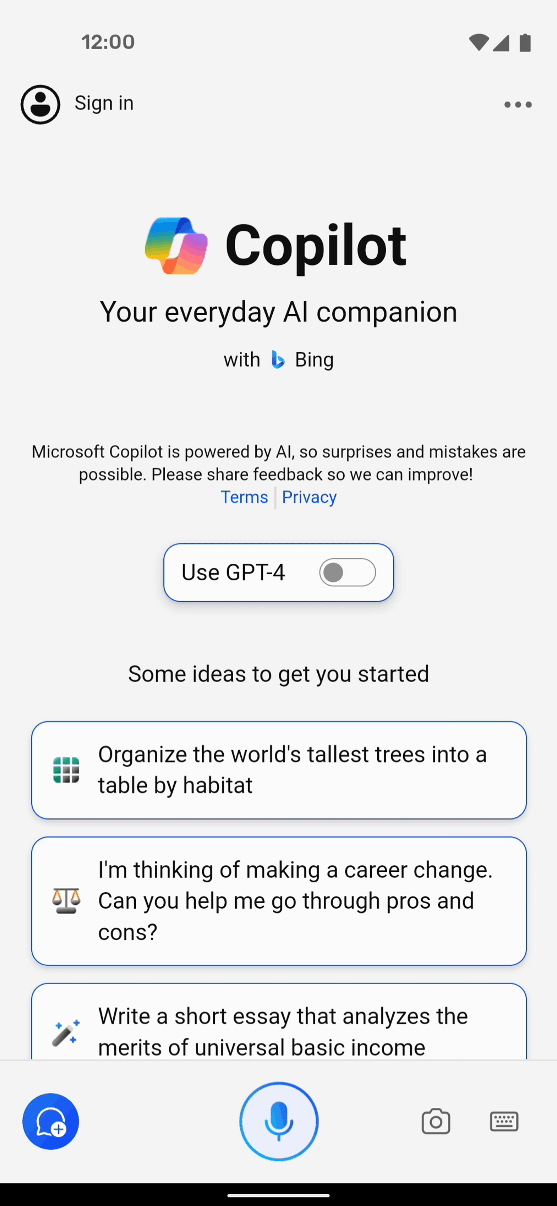 Microsoft Copilot Android AI interface screenshot 2