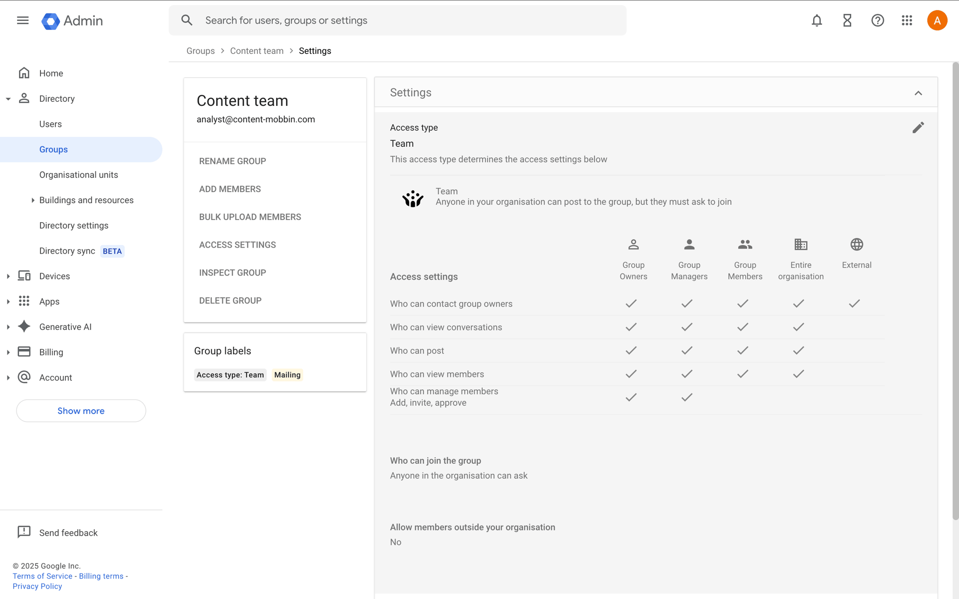 Google Workspace Web Business interface screenshot 13