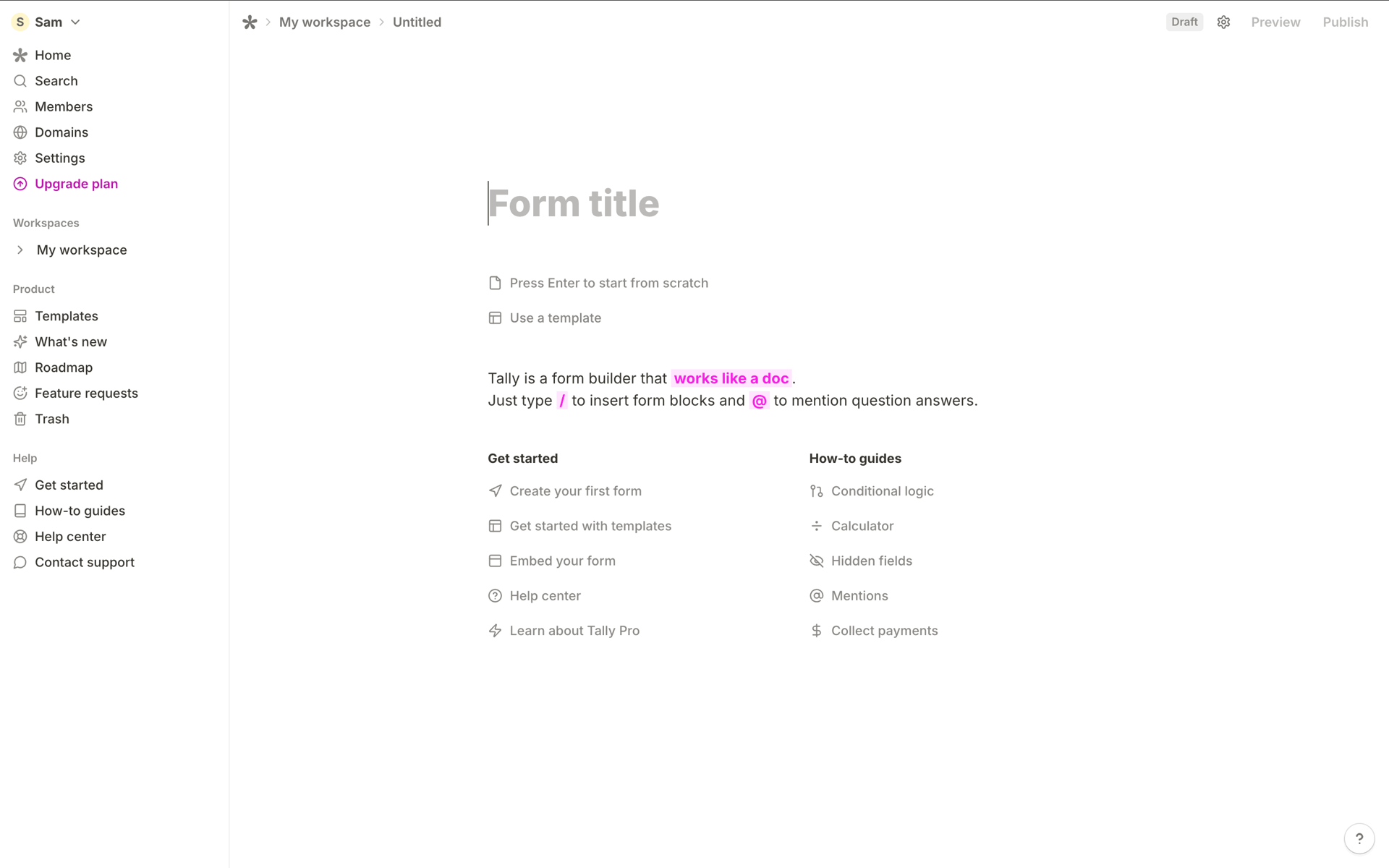 Tally Web Productivity interface screenshot 17