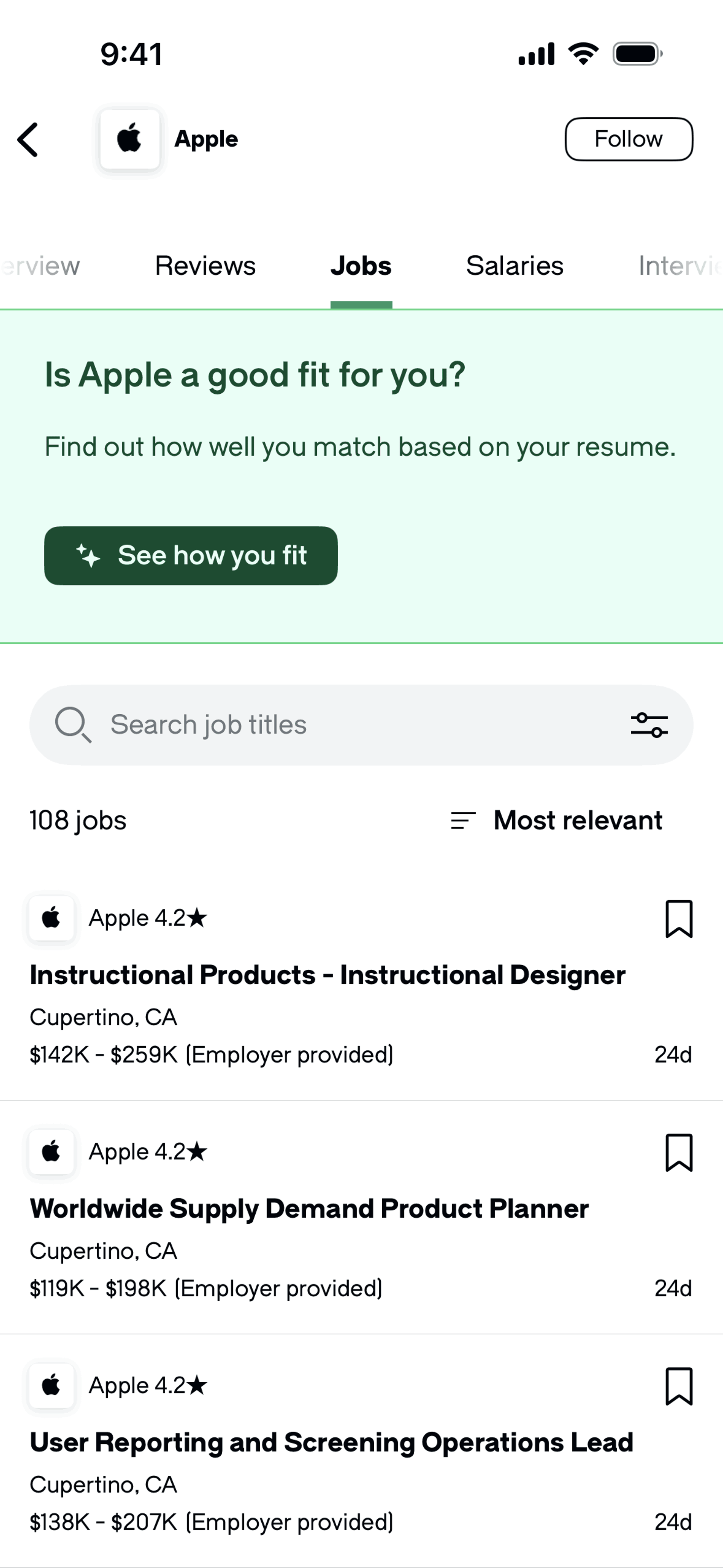 Glassdoor iOS Jobs & Recruitment interface screenshot 23