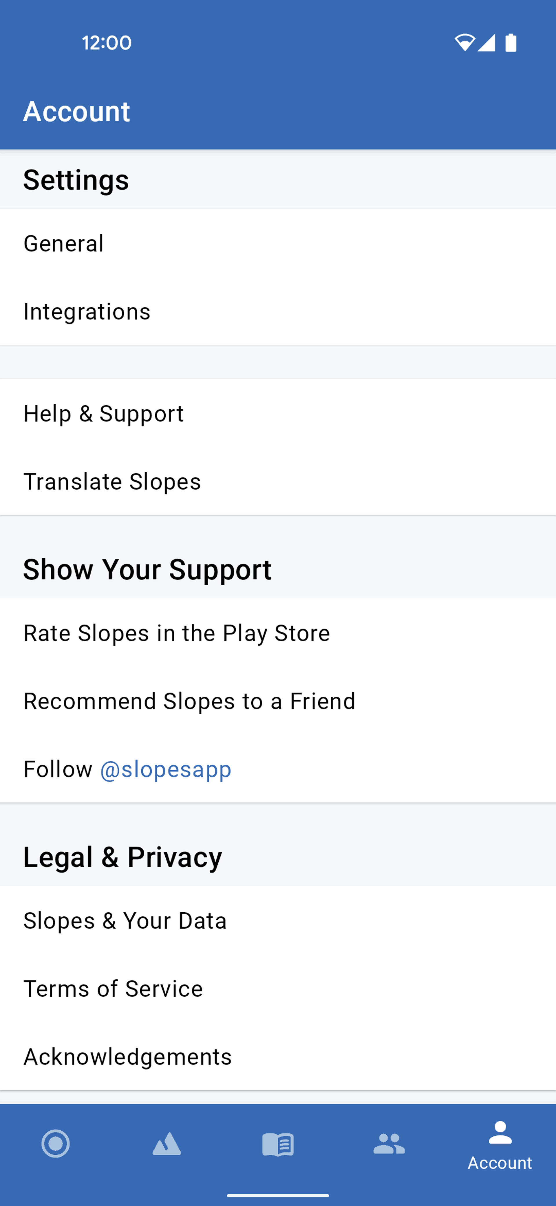 Slopes Android Sports interface screenshot 9