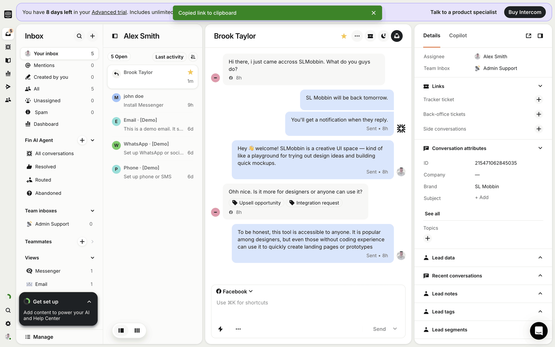Intercom Web Business interface screenshot 16