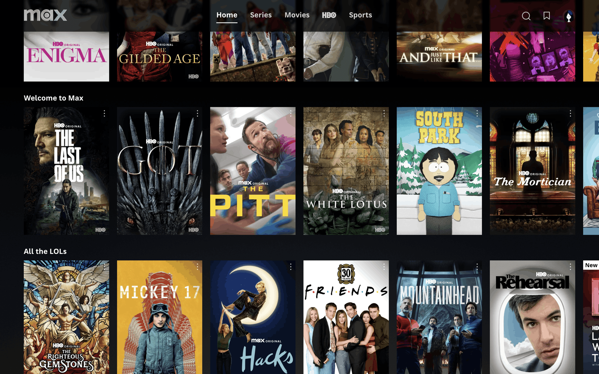 HBO Max Web Entertainment interface screenshot 16