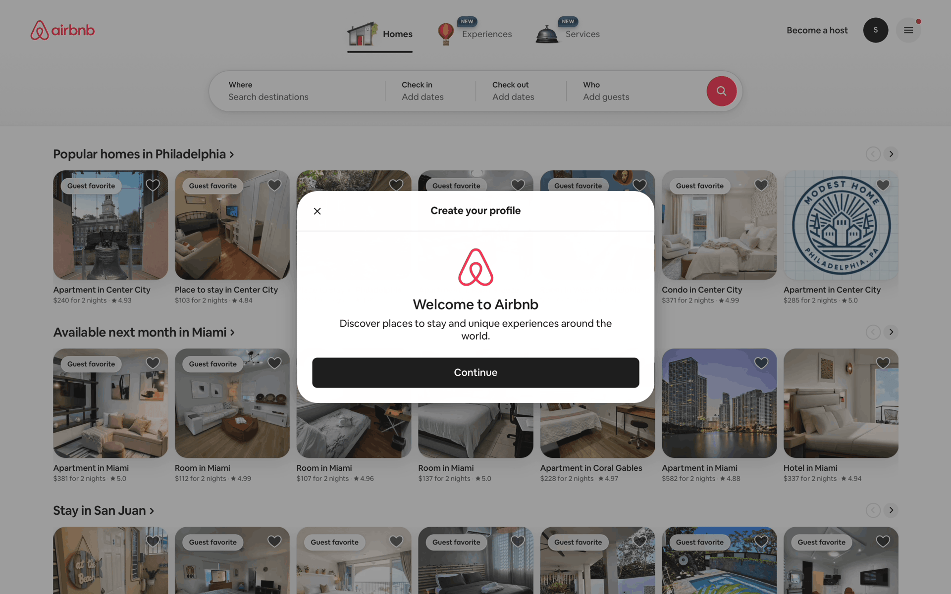 Creating profile on Airbnb (web) screen 1
