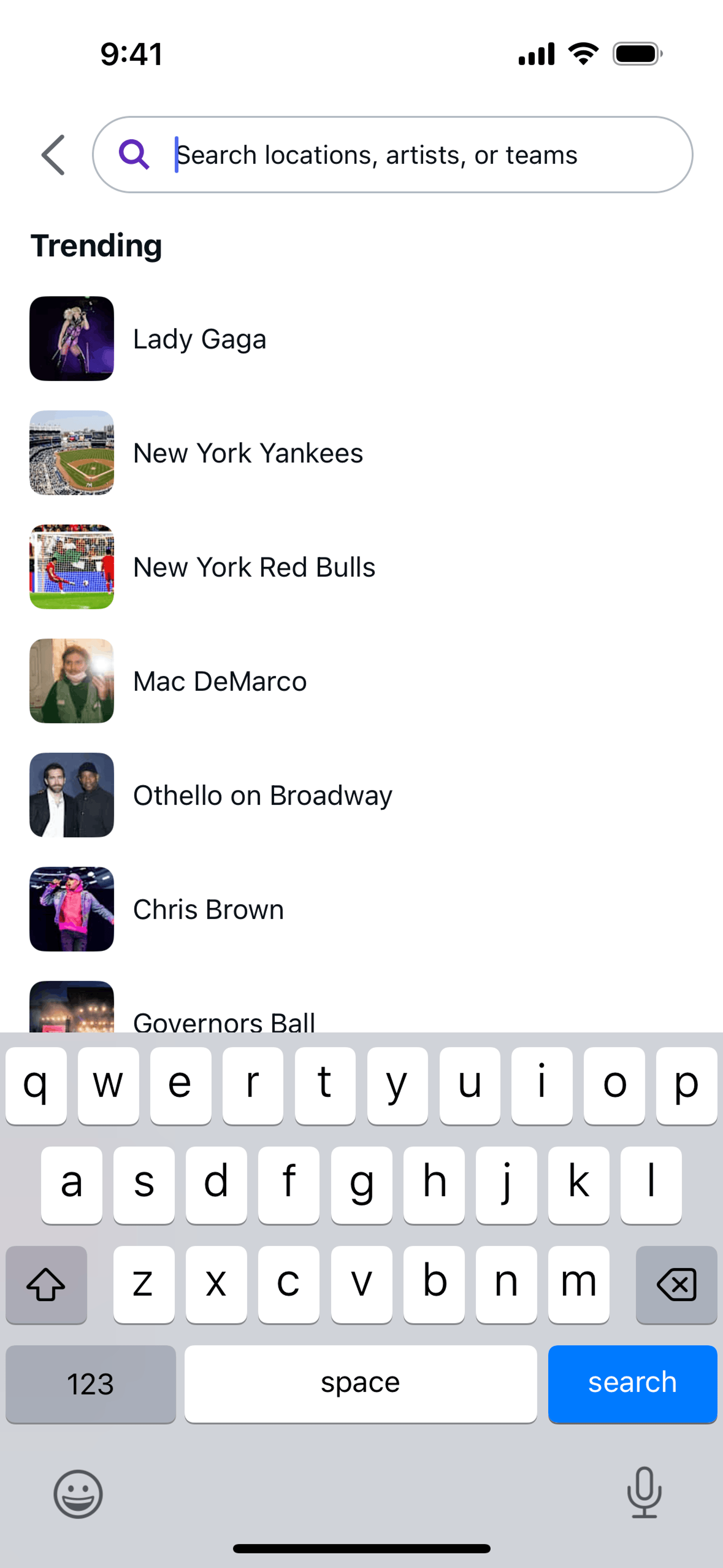 StubHub iOS Entertainment interface screenshot 5