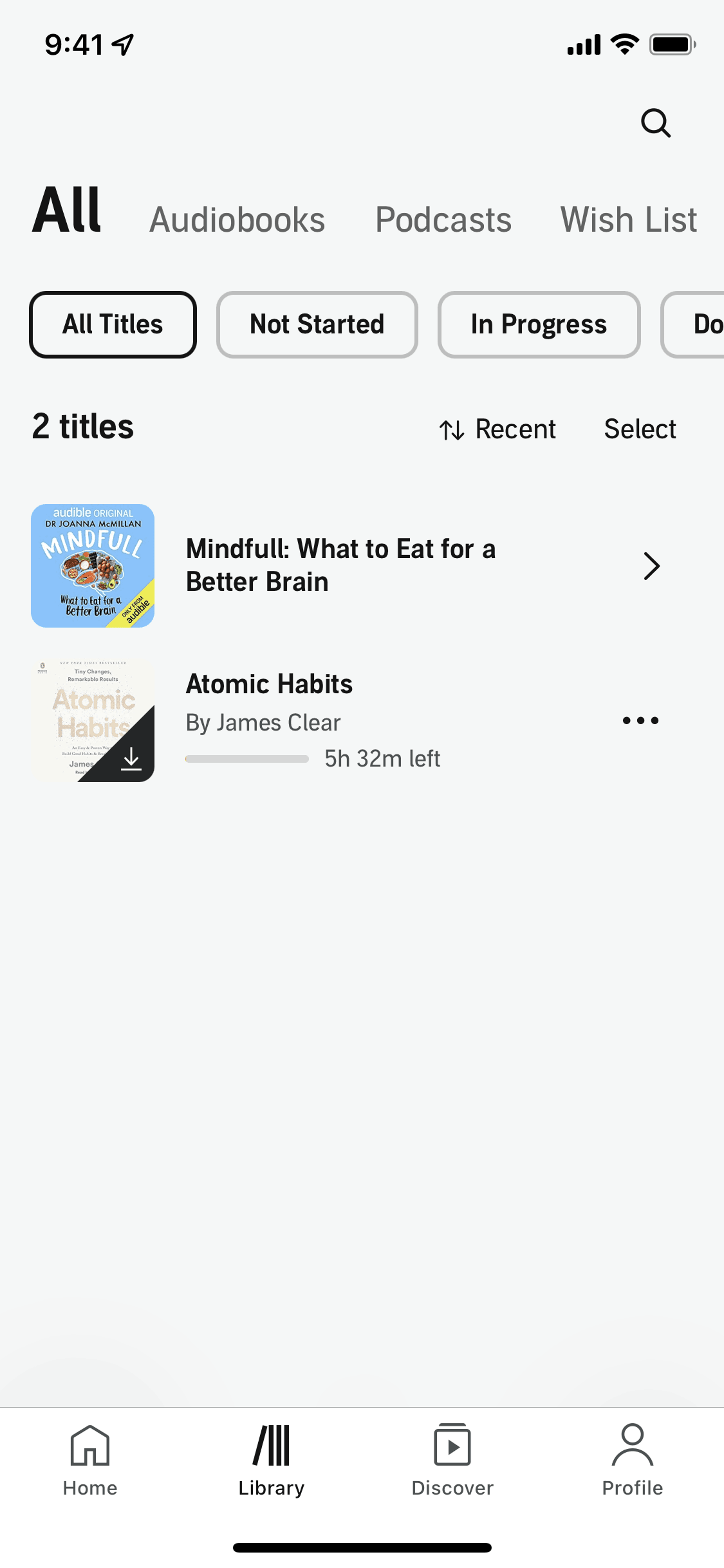 Audible iOS Entertainment interface screenshot 2