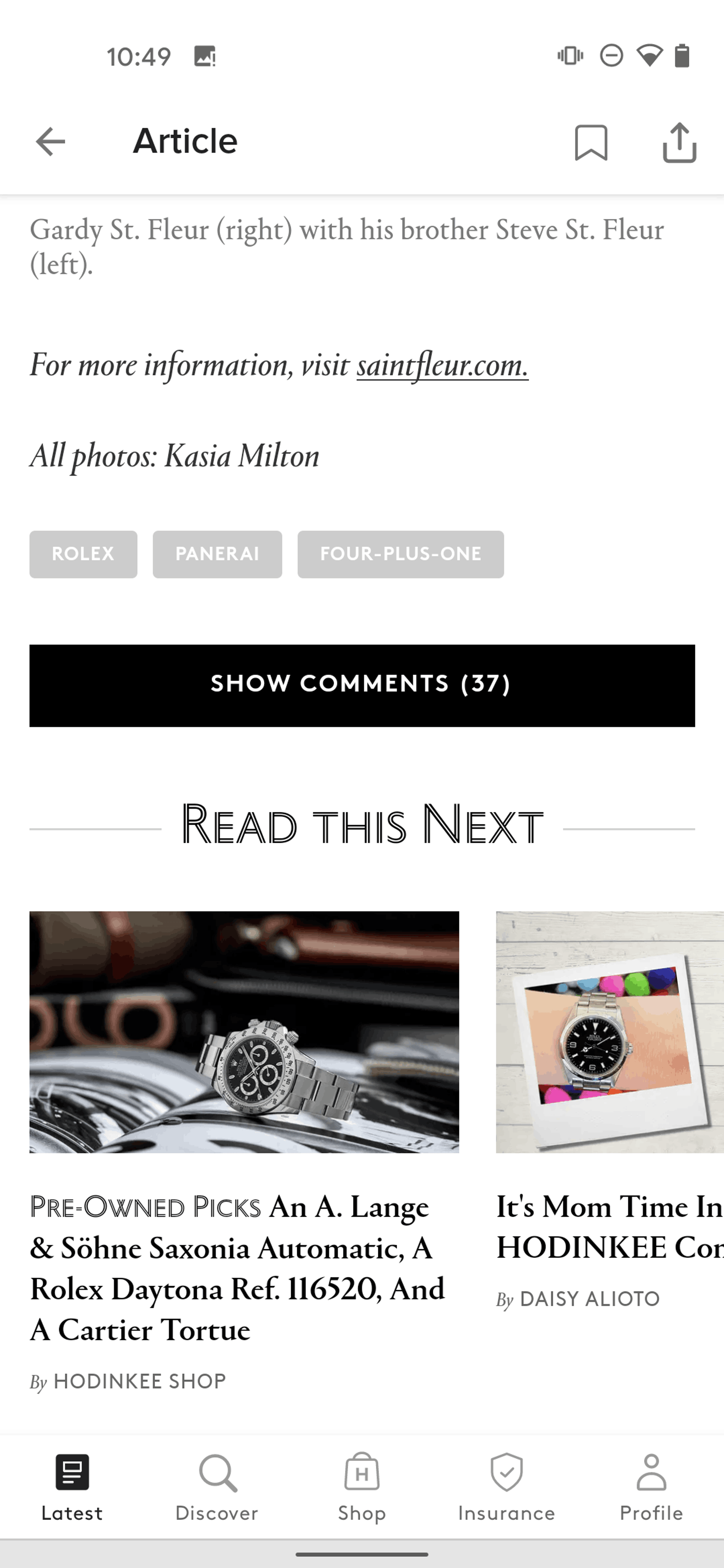 HODINKEE Android Lifestyle interface screenshot 5