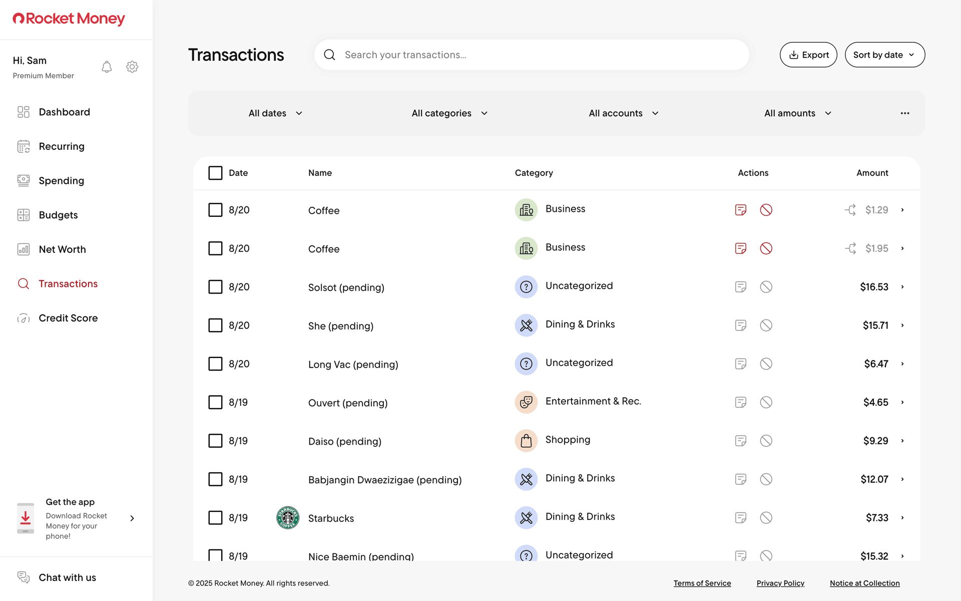 Rocket Money Web Finance interface screenshot 13