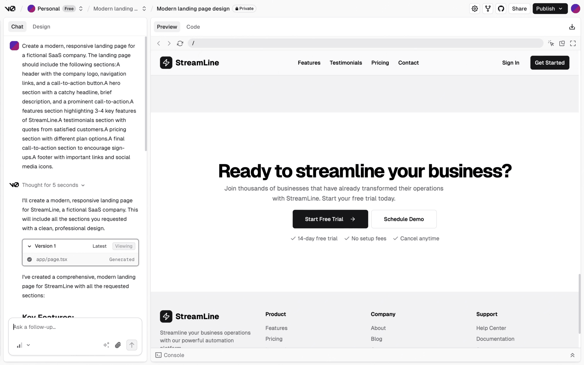 v0 Web AI interface screenshot 15
