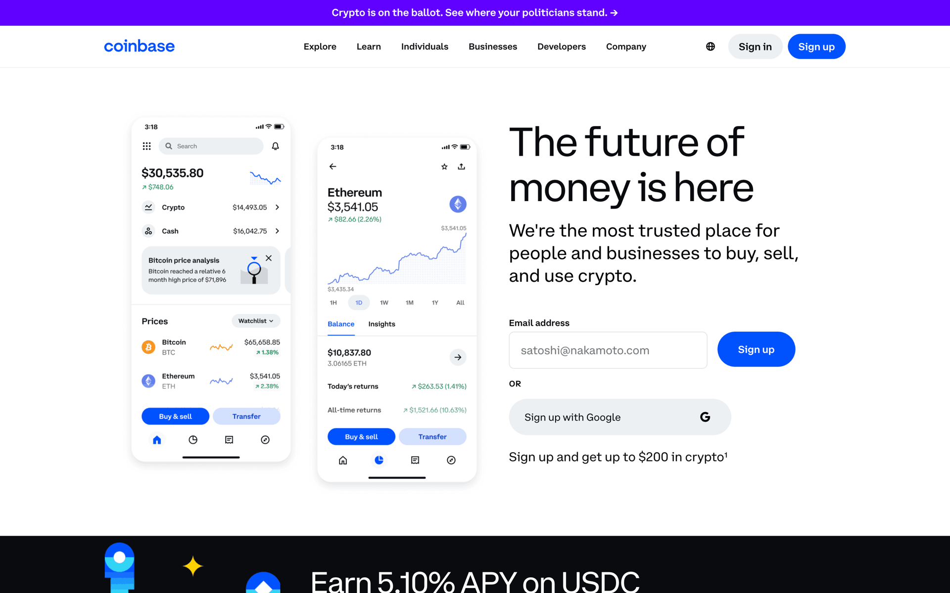 Coinbase Web Finance interface screenshot 1