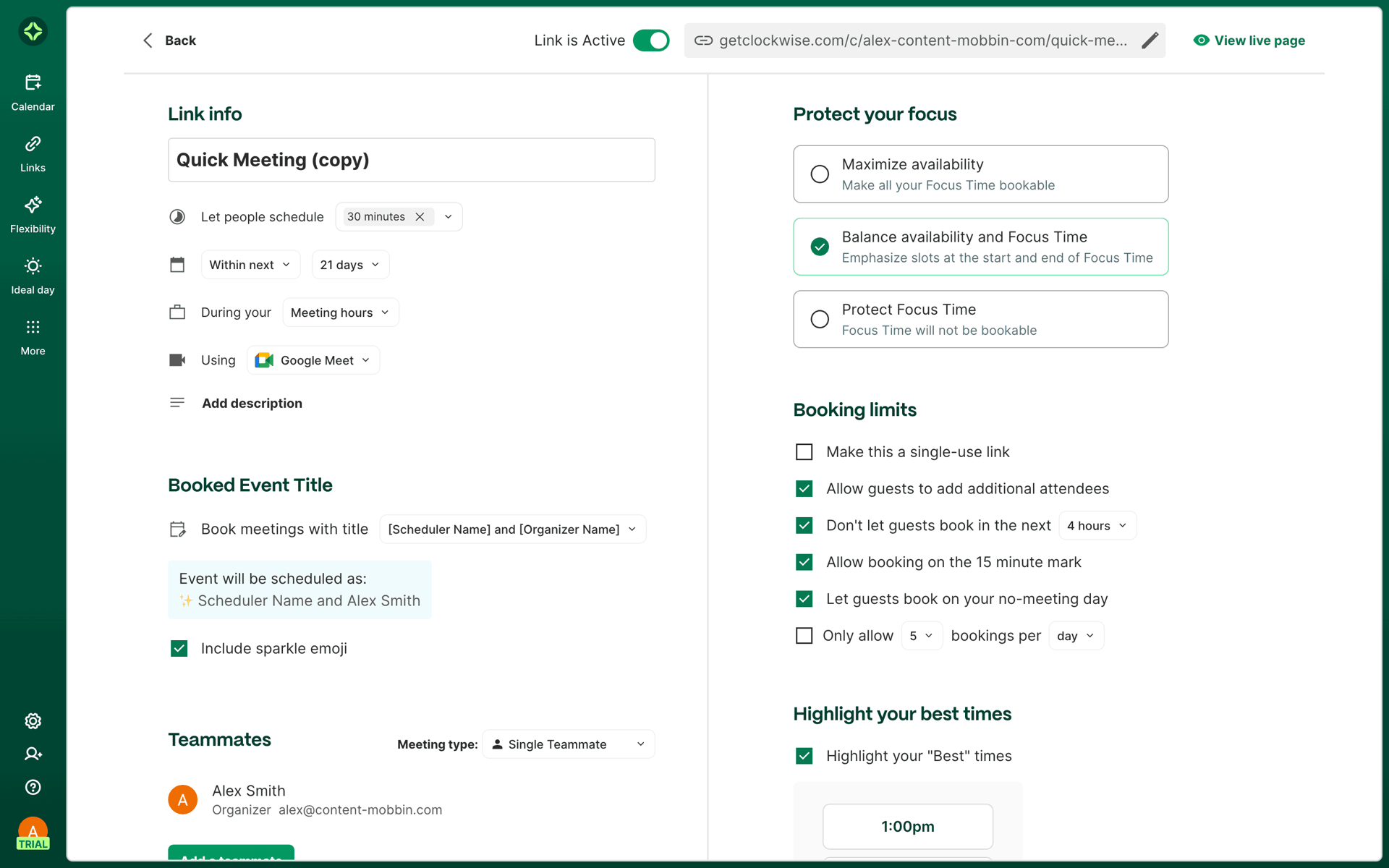Clockwise Web Productivity interface screenshot 6