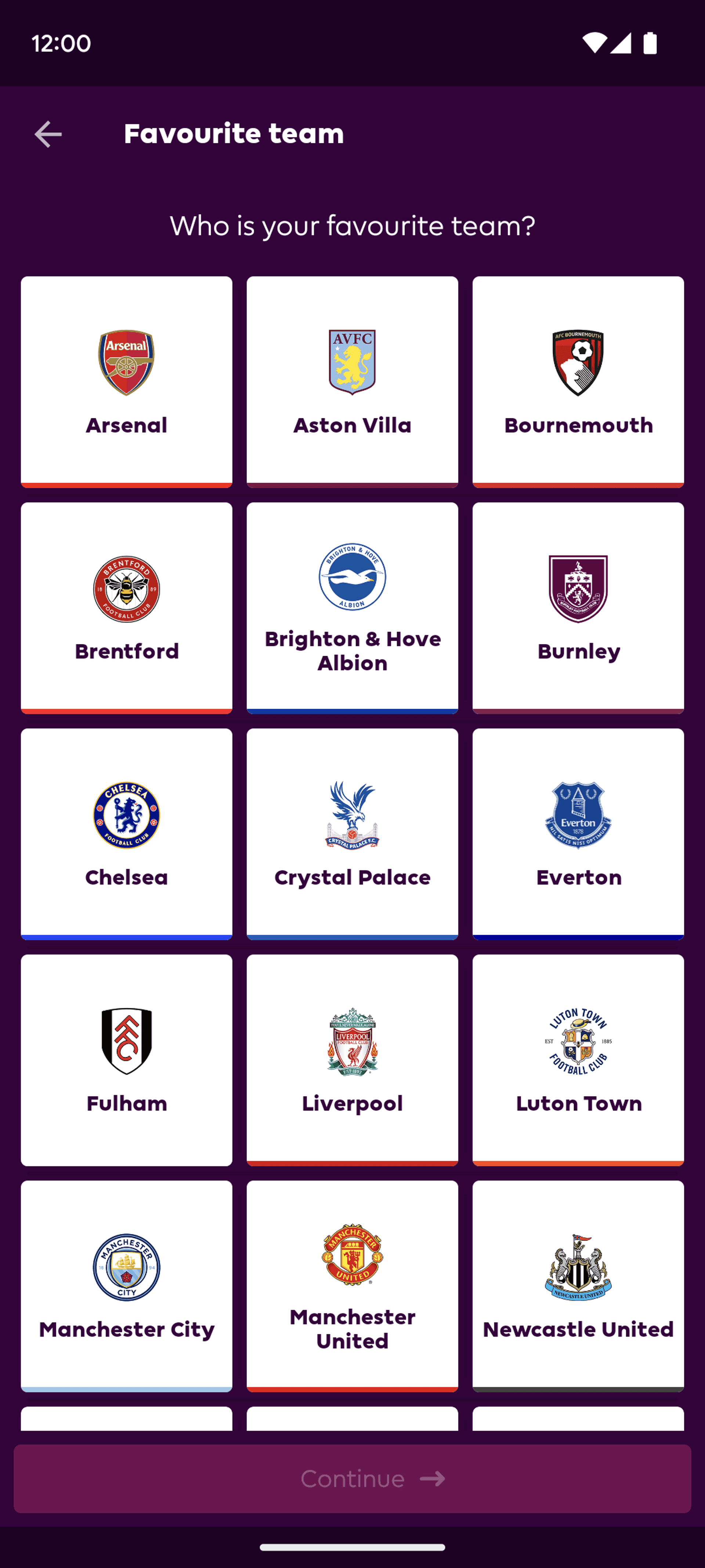 Premier League Android Sports interface screenshot 3