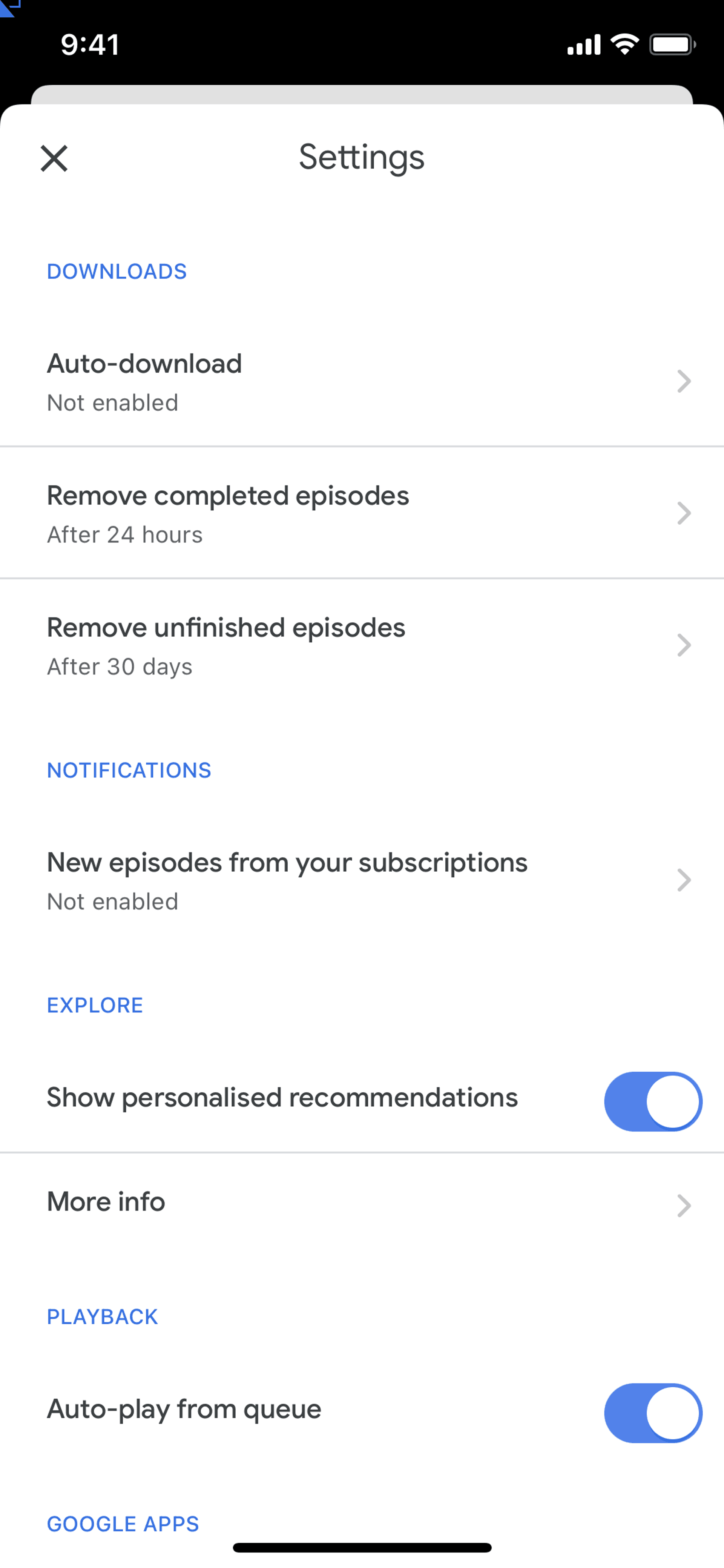 Google Podcasts iOS Entertainment interface screenshot 18