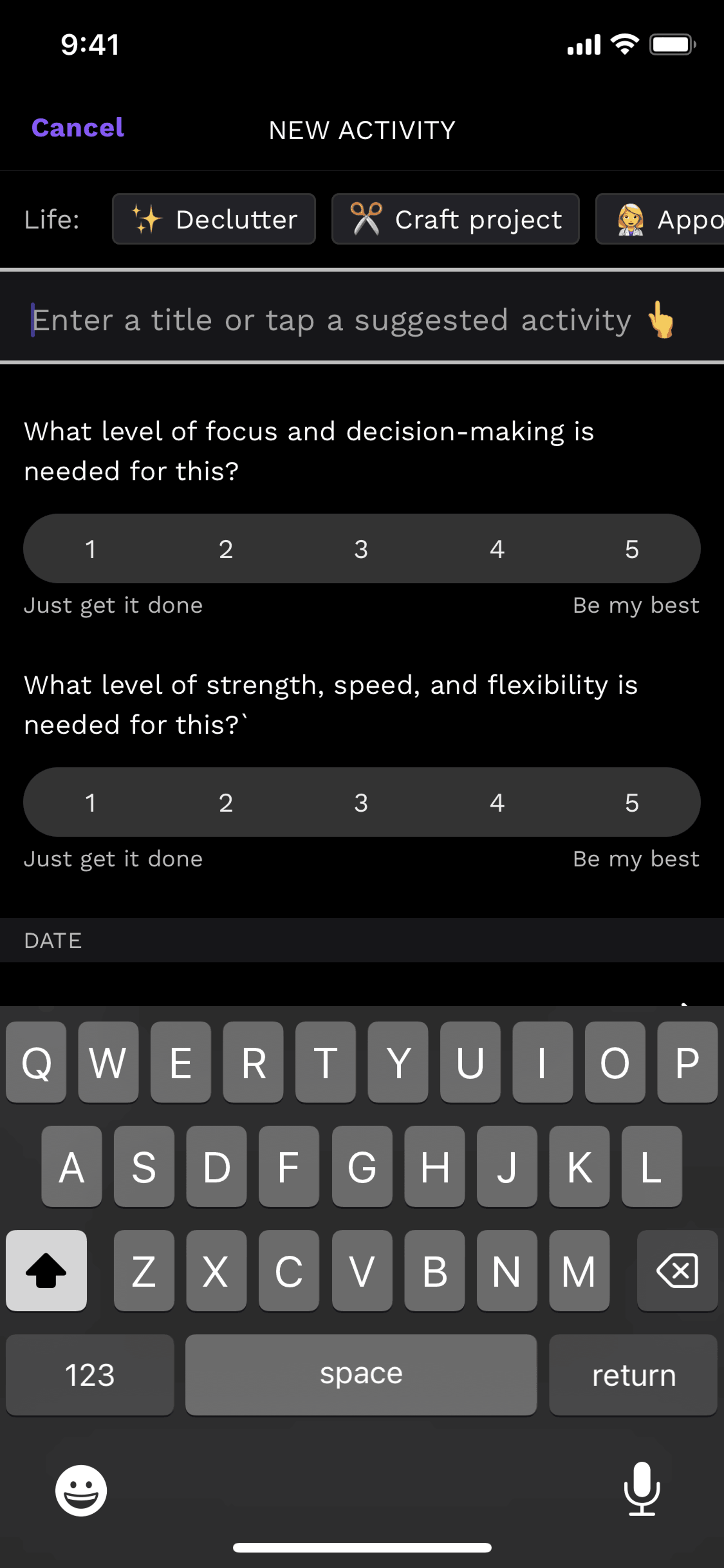 Rise iOS Health & Fitness interface screenshot 5