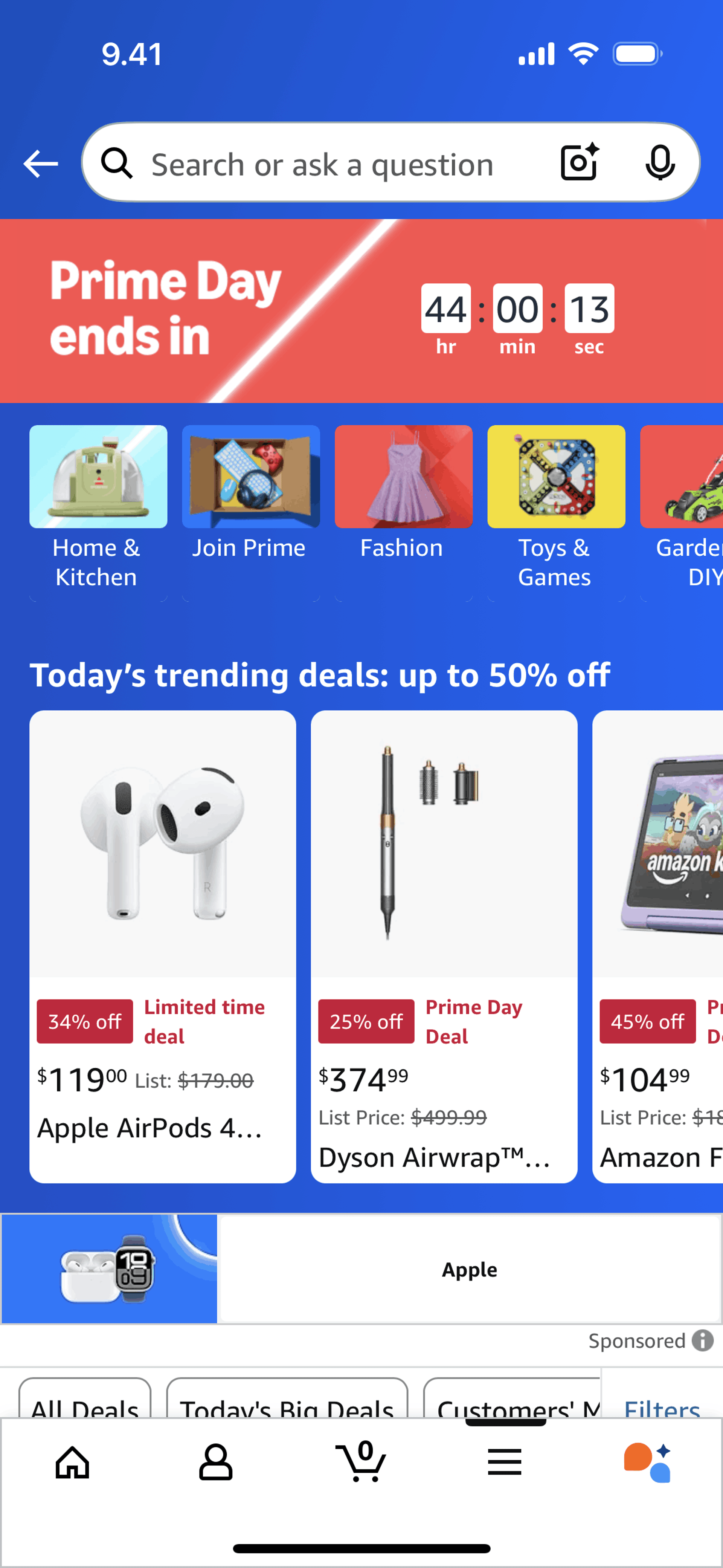 Prime day deals on Amazon Shopping (ios) screen 2