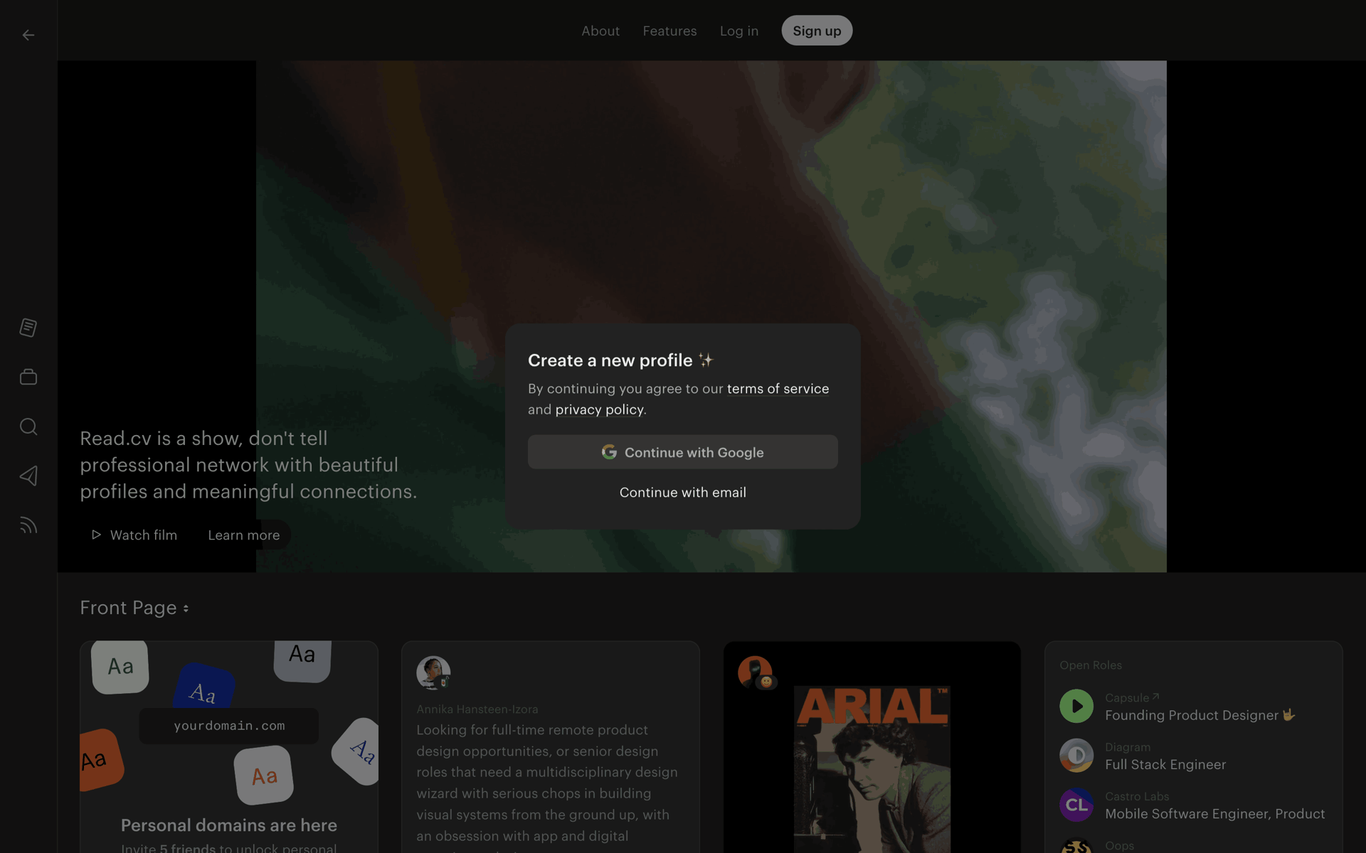 Read.cv Web Social Networking interface screenshot 2
