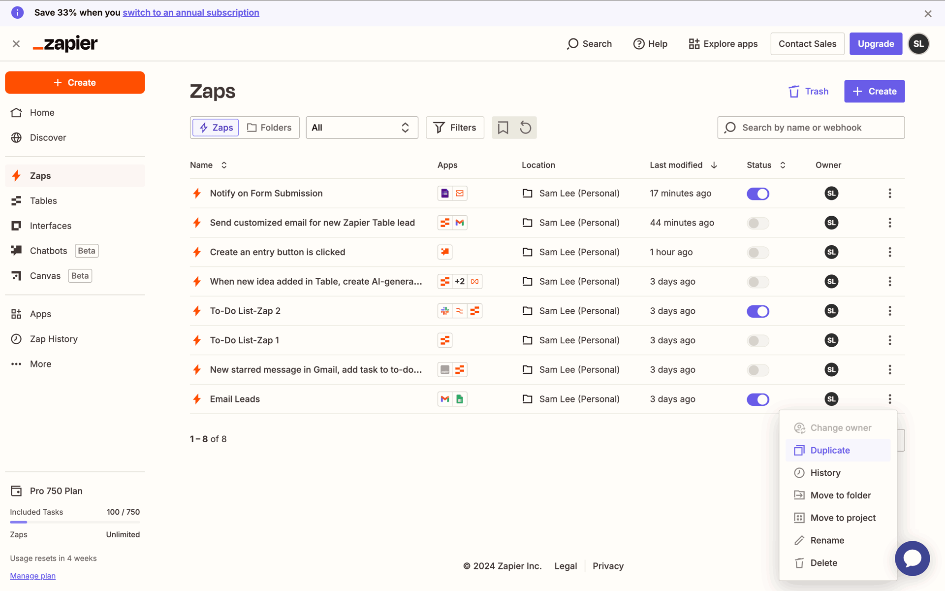 Zapier Web Productivity interface screenshot 19