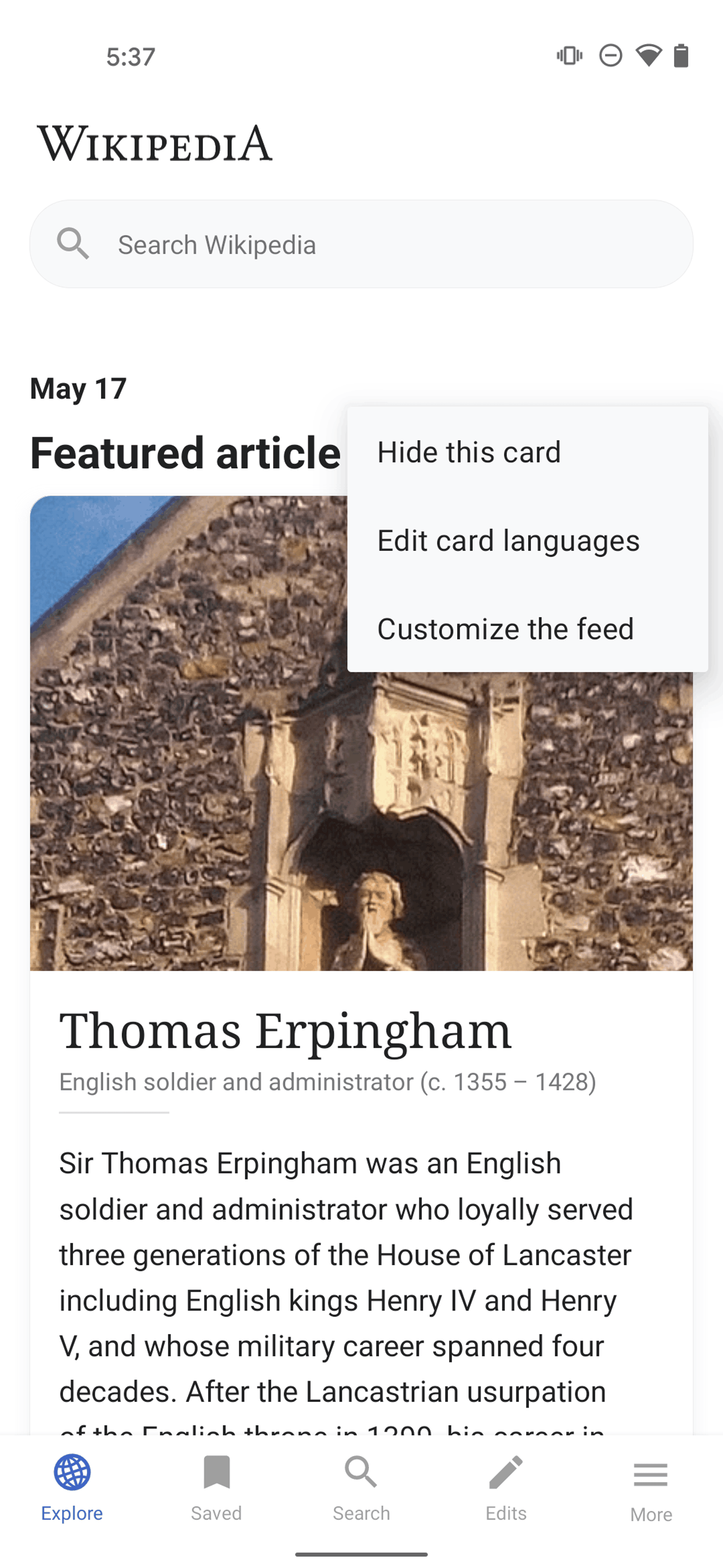 Wikipedia Android Reference interface screenshot 13