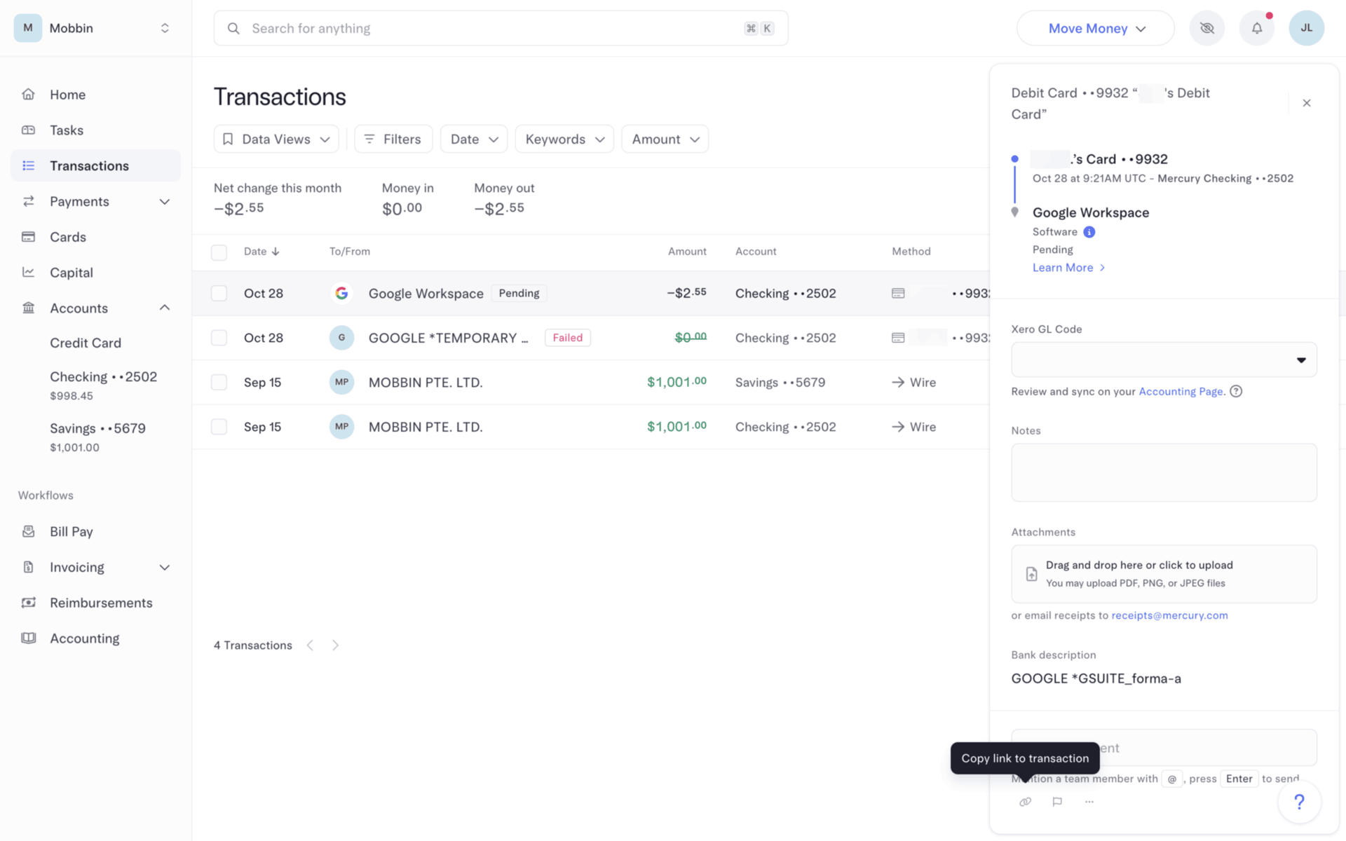 Mercury Web Finance interface screenshot 20