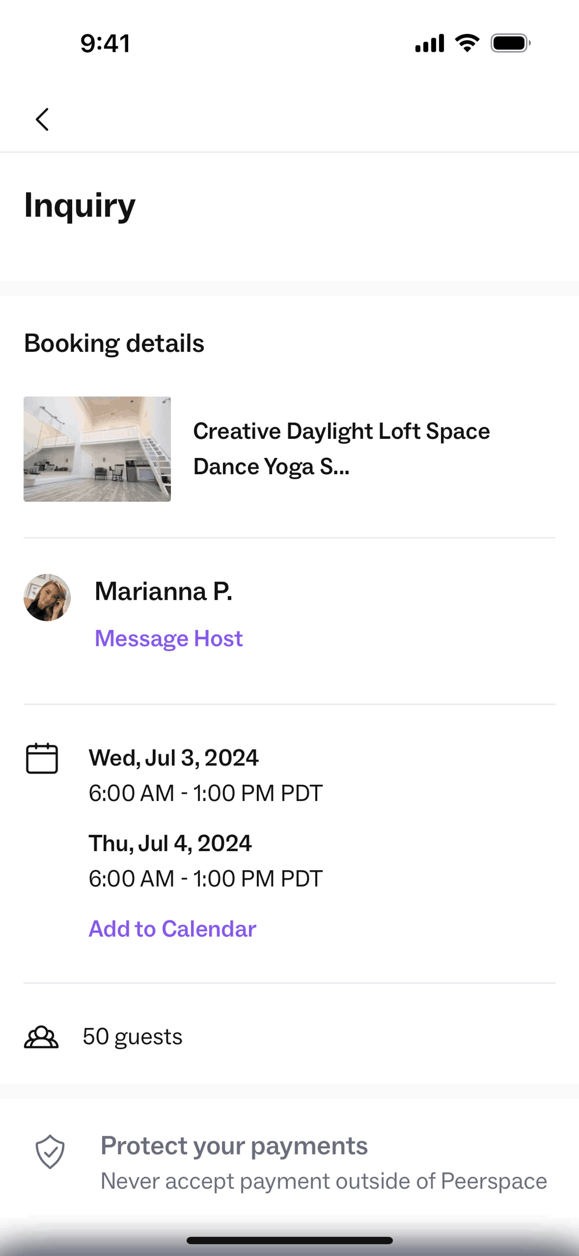 Peerspace iOS Lifestyle interface screenshot 24