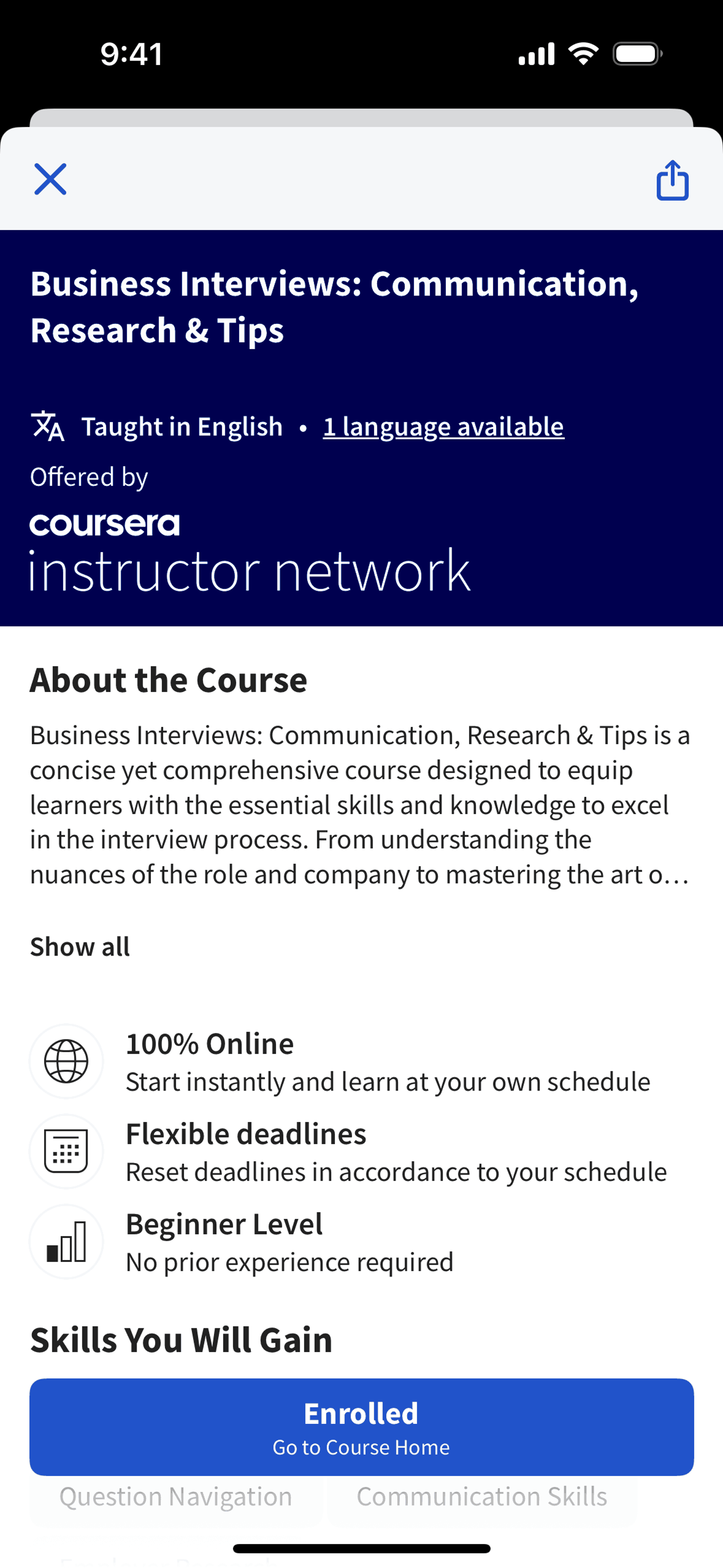 Coursera iOS Education interface screenshot 6