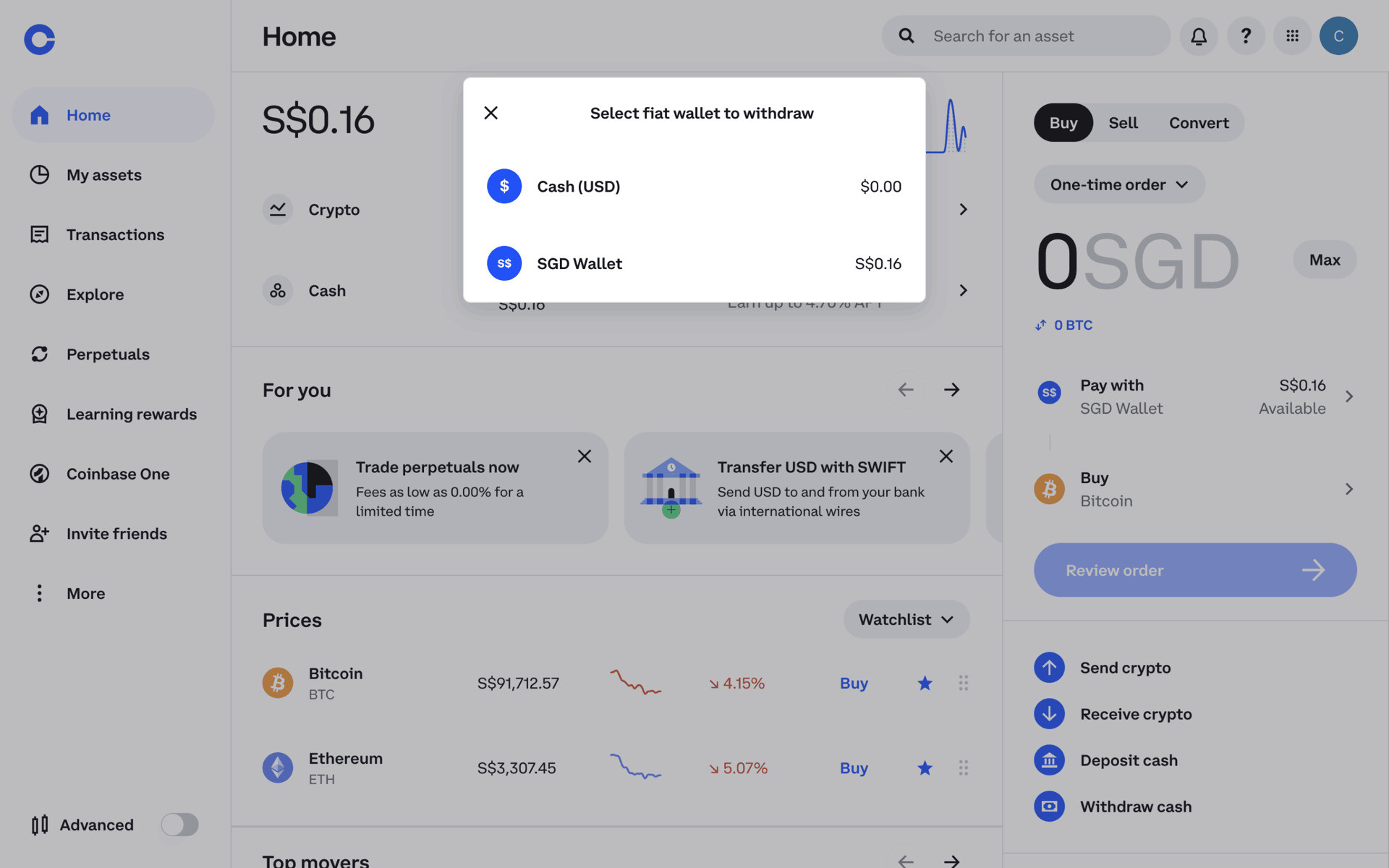 Coinbase Web Finance interface screenshot 4
