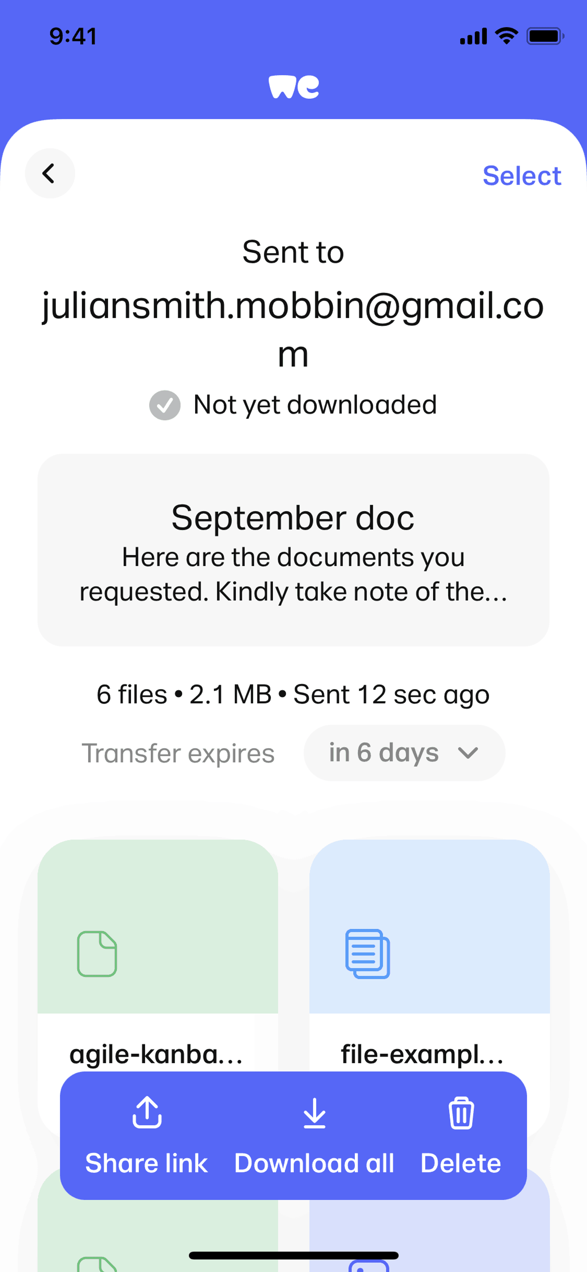 WeTransfer iOS Productivity interface screenshot 16