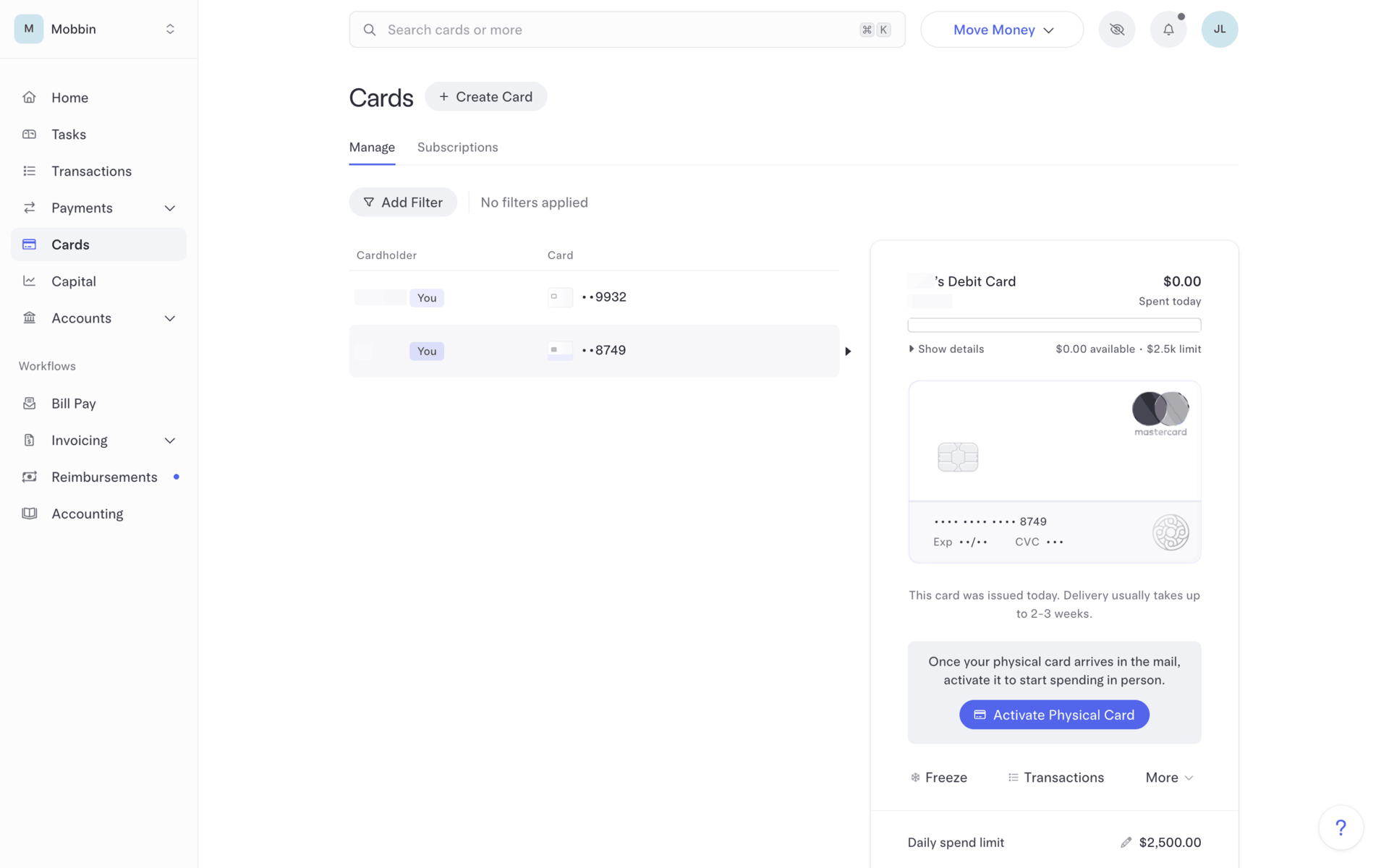 Mercury Web Finance interface screenshot 6