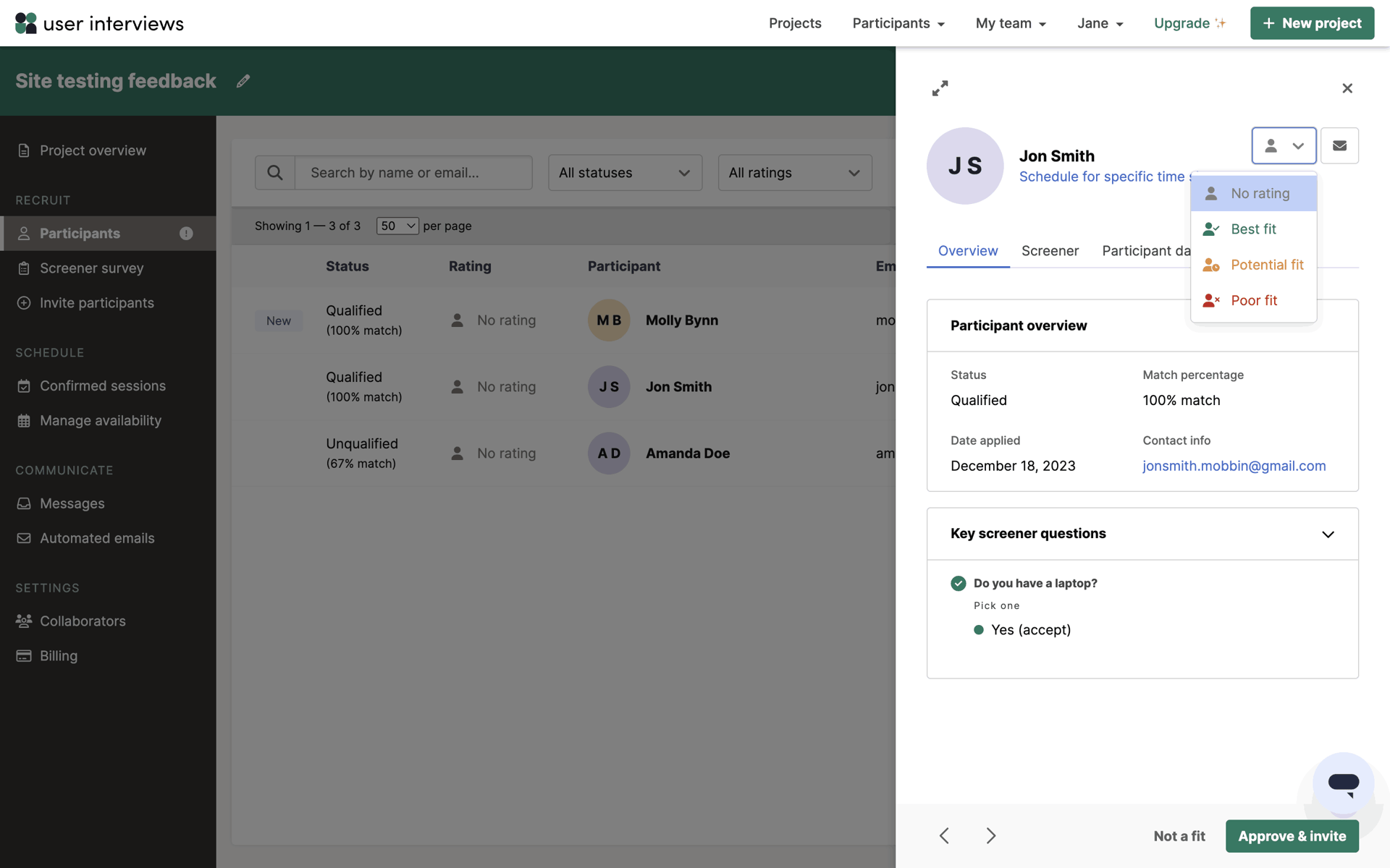User Interviews Web Business interface screenshot 23