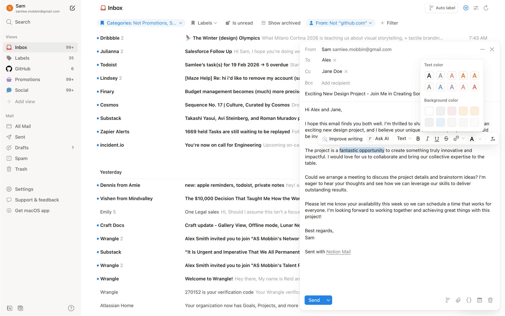 Notion Mail Web Productivity interface screenshot 13