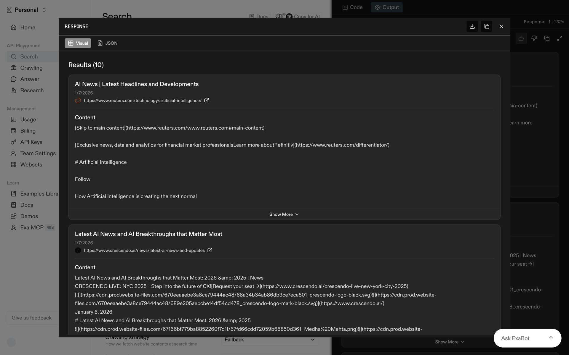 Exa Web Developer Tools interface screenshot 14