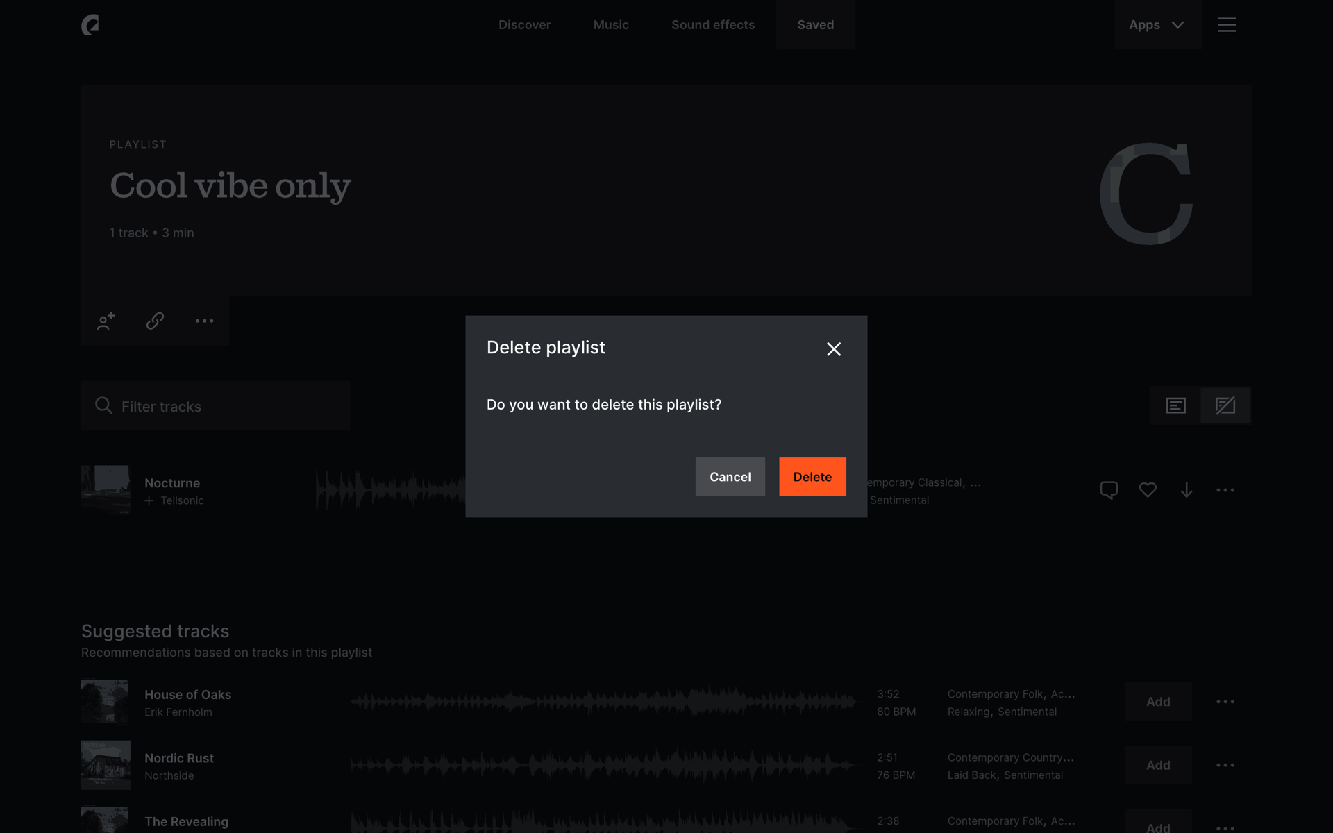 Epidemic Sound Web Entertainment interface screenshot 7