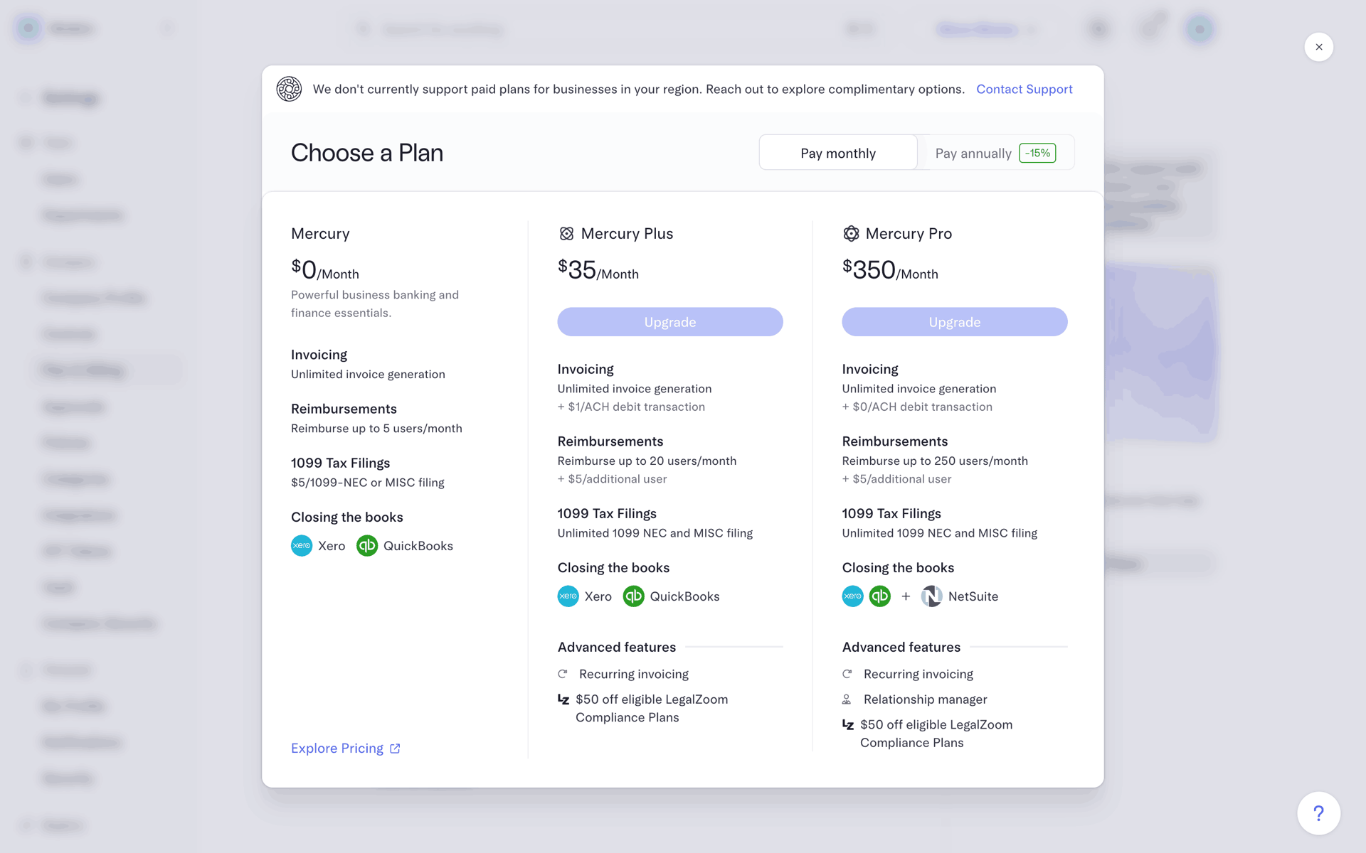 Mercury Web Finance interface screenshot 7