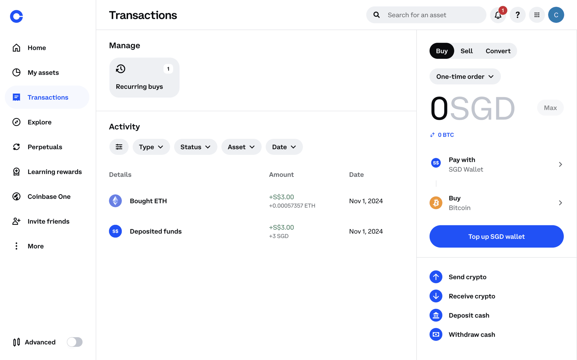Coinbase Web Finance interface screenshot 9