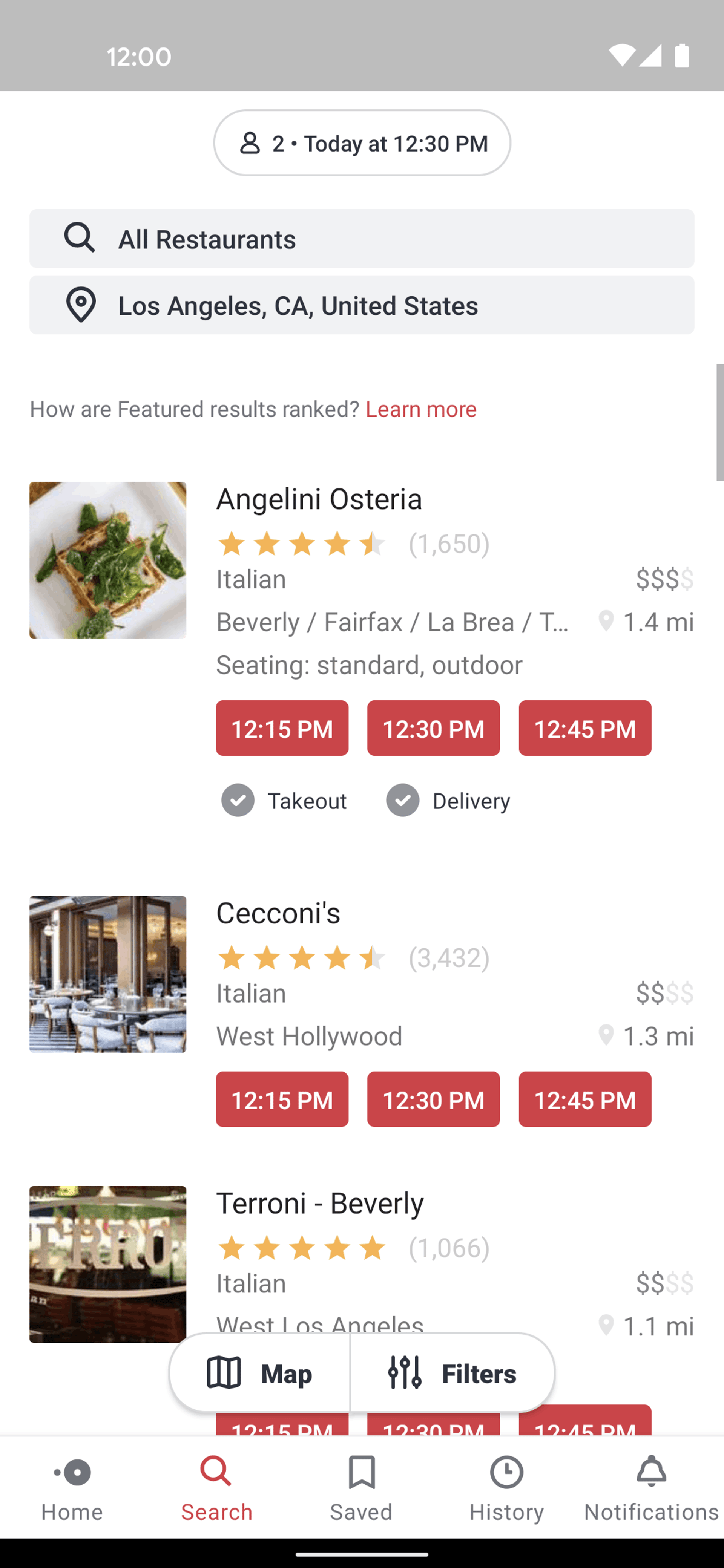 OpenTable Android Food & Drink interface screenshot 2